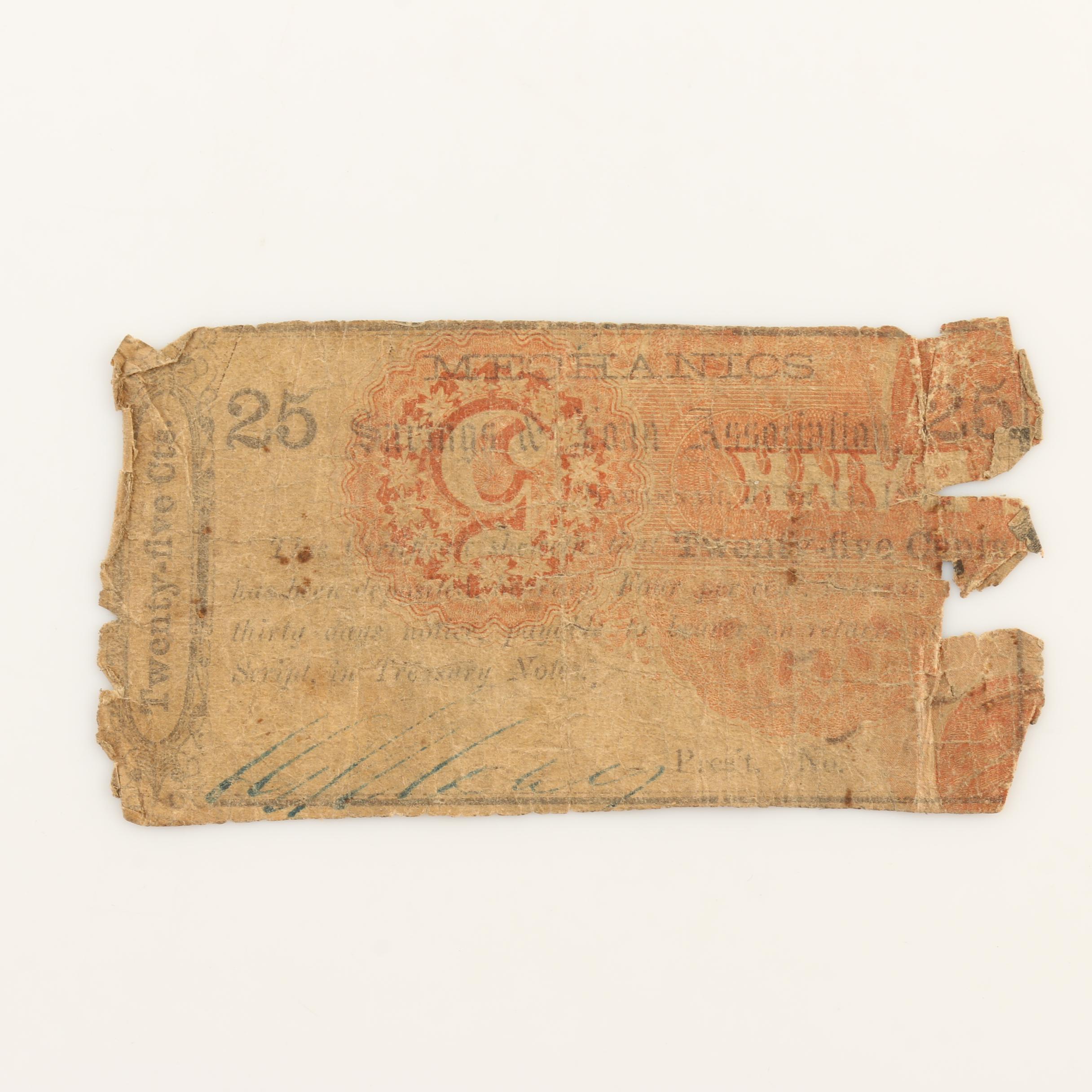 Four Antique Obsolete Currency Notes from the 1850s and 1860s and a Check