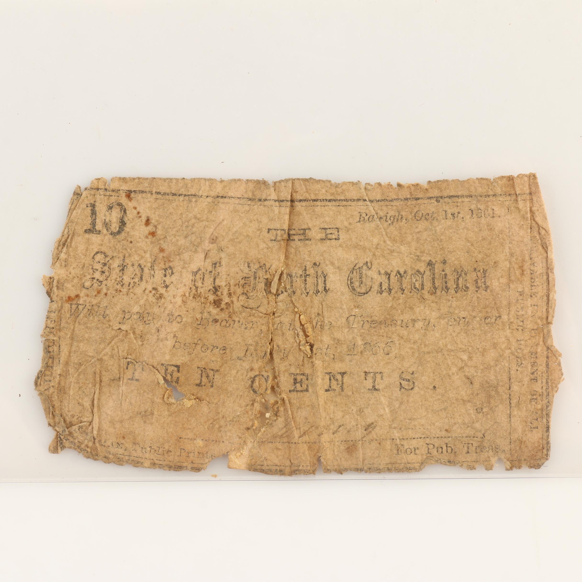 Four Antique Obsolete Currency Notes from the 1850s and 1860s and a Check