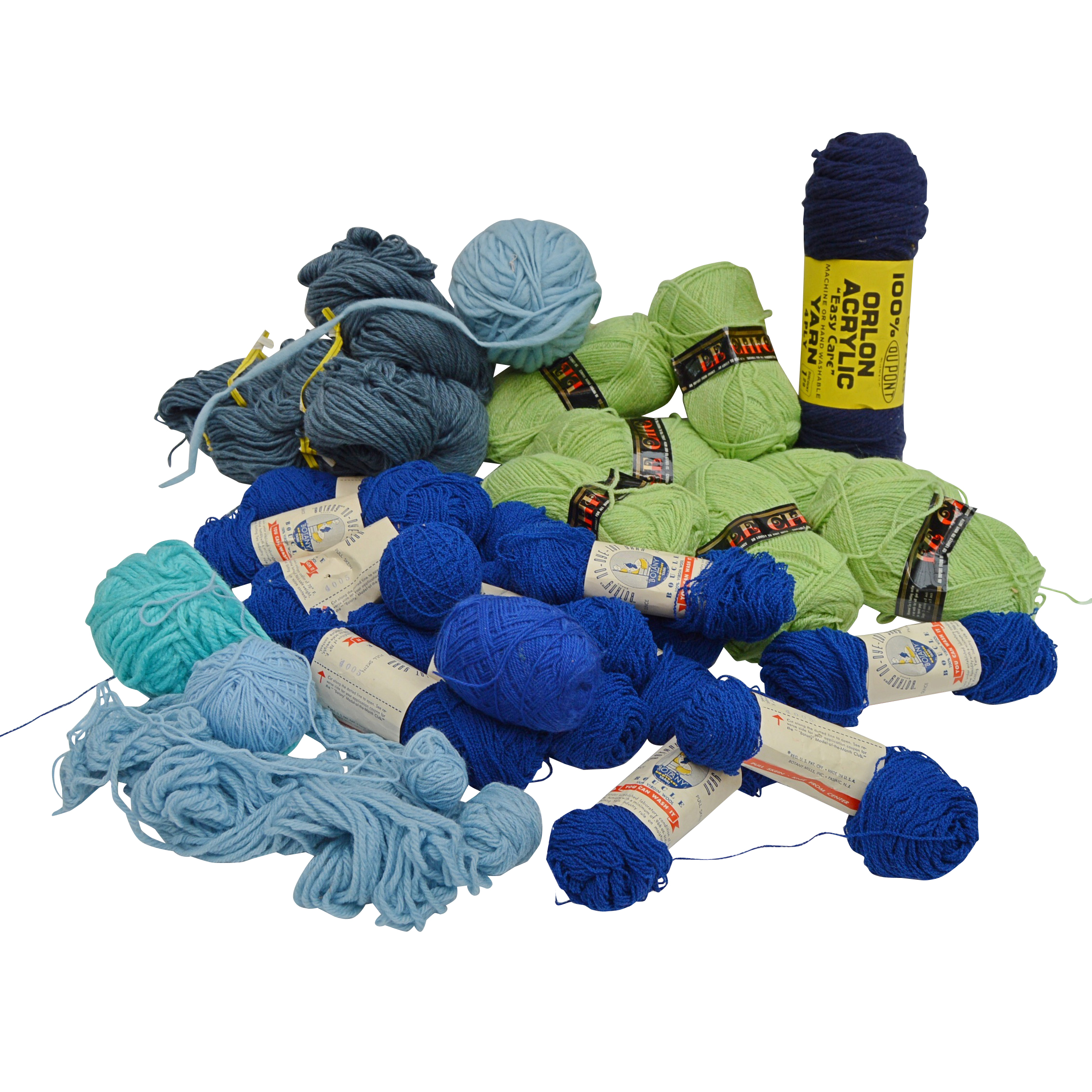 Acrylic and Wool Knitting Yarn in Greens and Blues