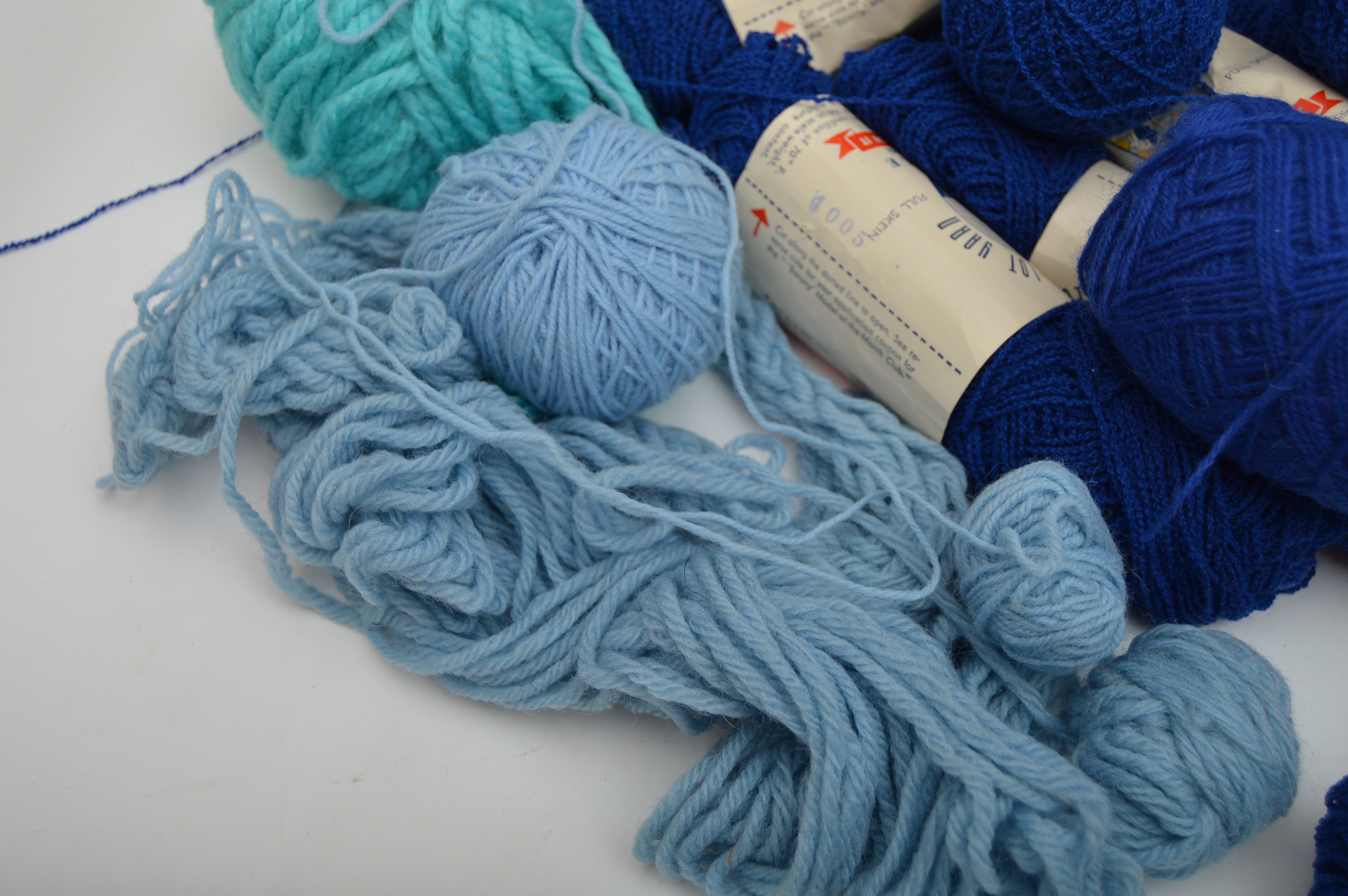 Acrylic and Wool Knitting Yarn in Greens and Blues