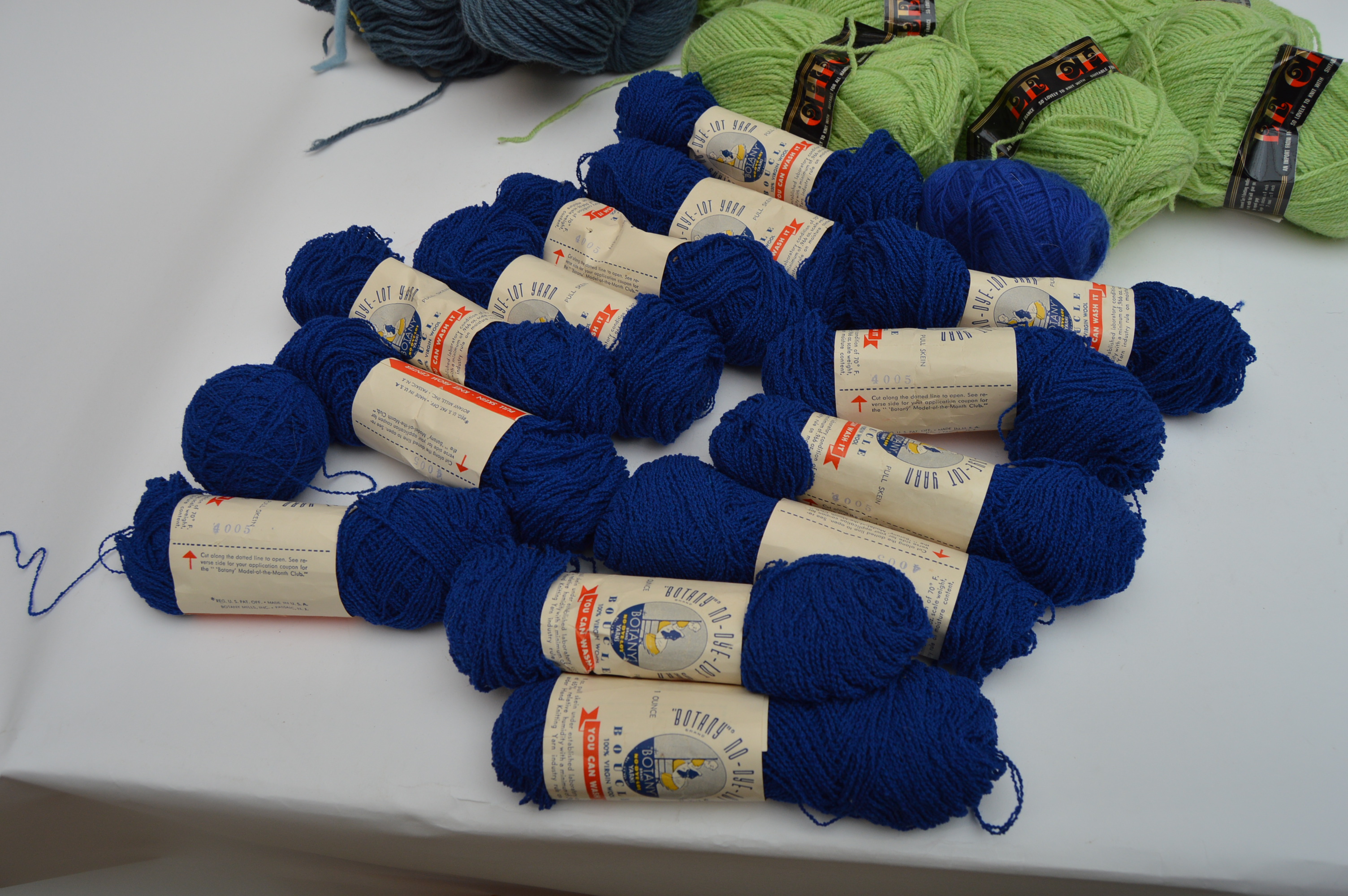 Acrylic and Wool Knitting Yarn in Greens and Blues