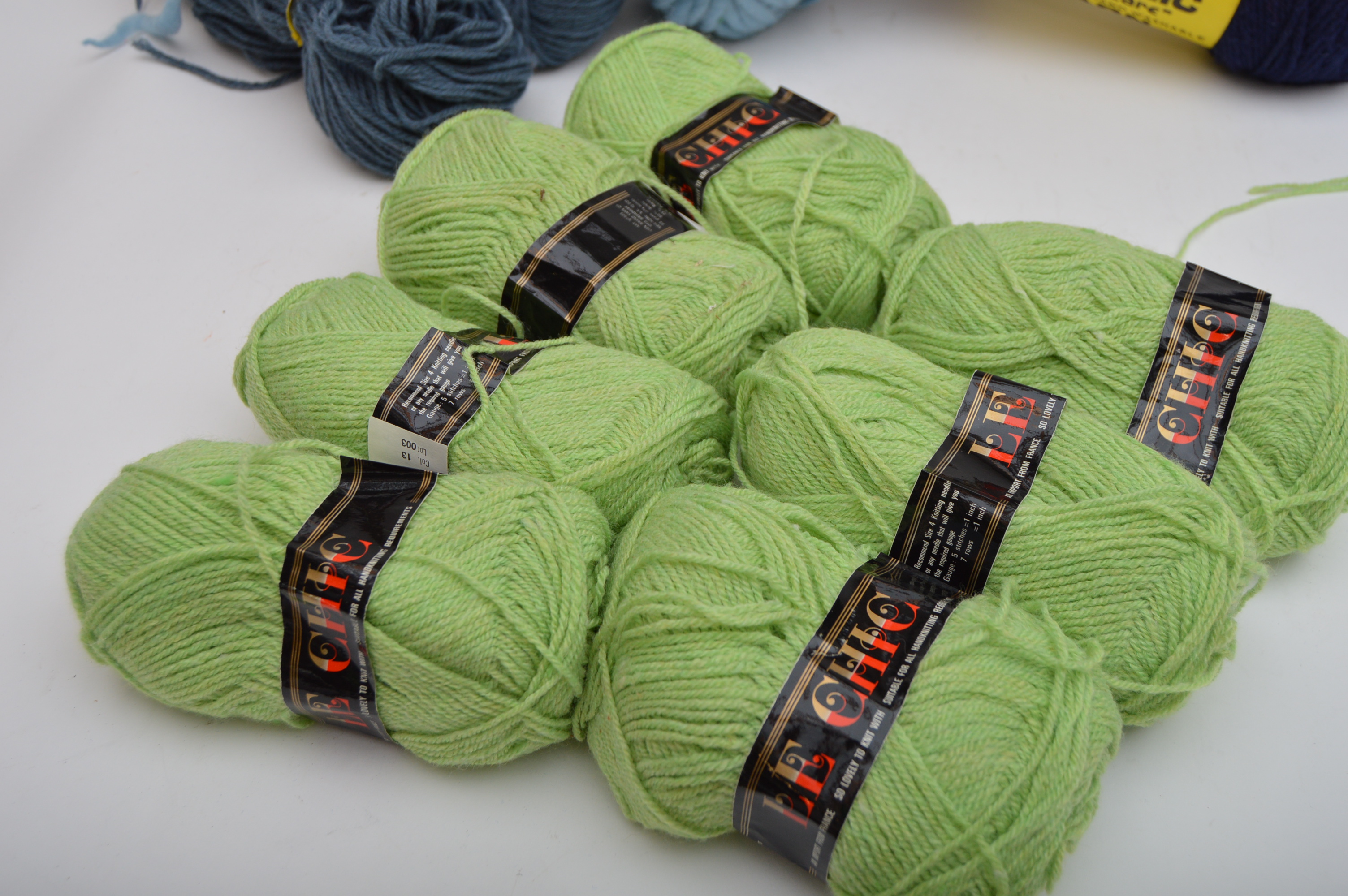 Acrylic and Wool Knitting Yarn in Greens and Blues