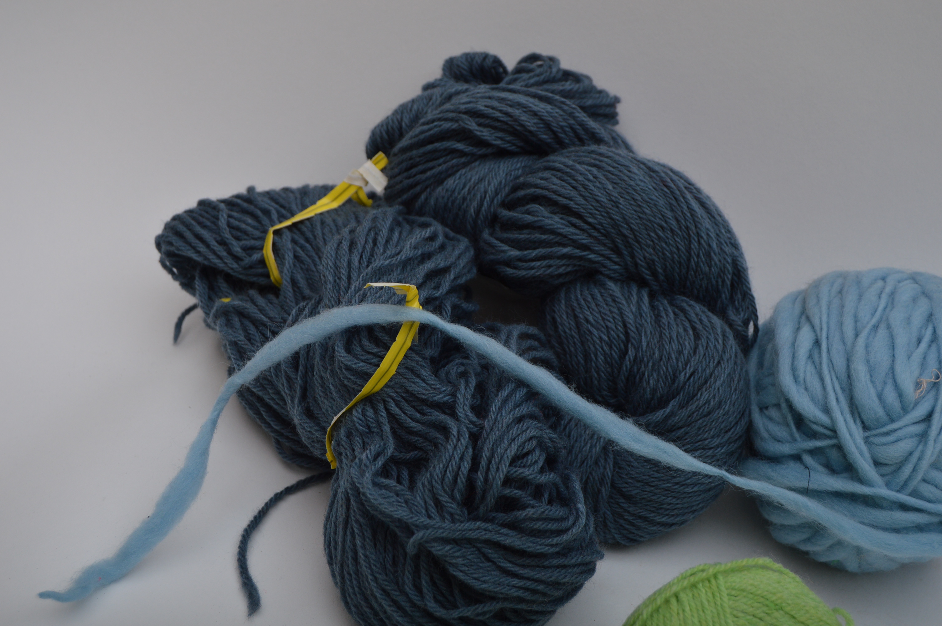 Acrylic and Wool Knitting Yarn in Greens and Blues