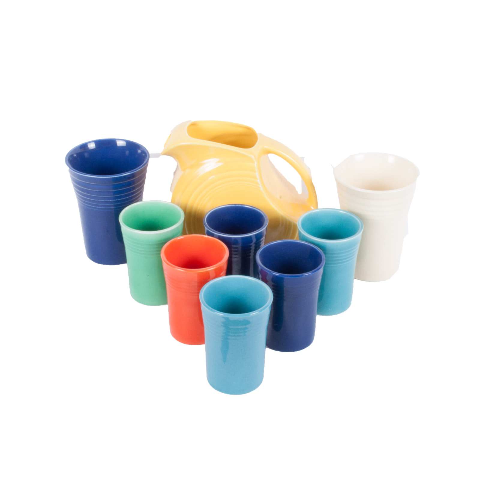 Vintage Homer Laughlin "Fiesta" Ware Tumblers and Disk Pitcher