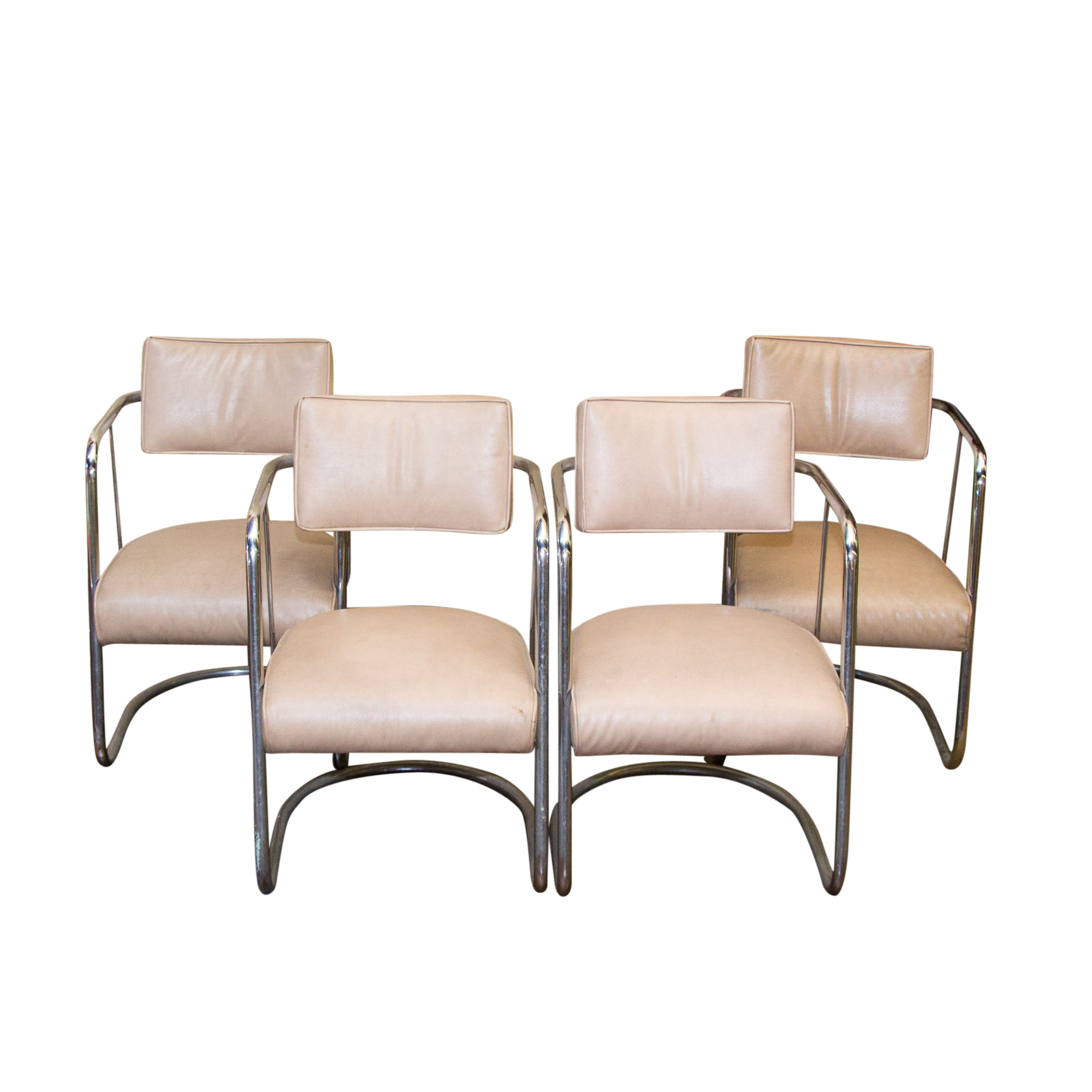 Four Mid Century Modern Vinyl and Chrome Chairs