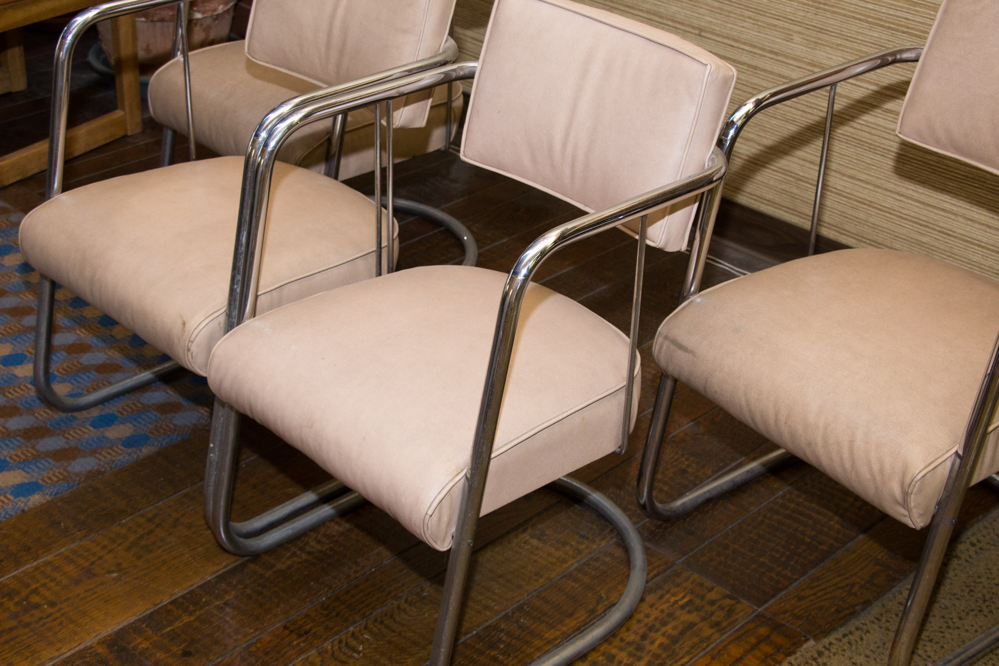 Four Mid Century Modern Vinyl and Chrome Chairs