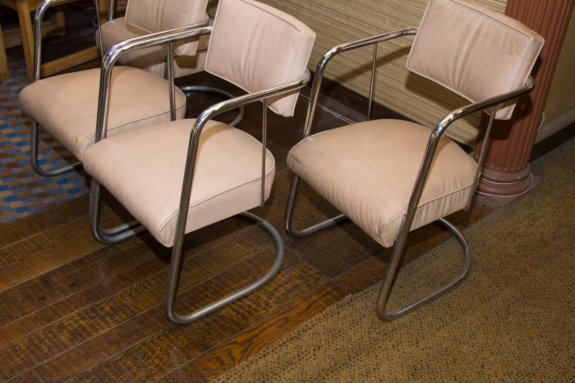 Four Mid Century Modern Vinyl and Chrome Chairs