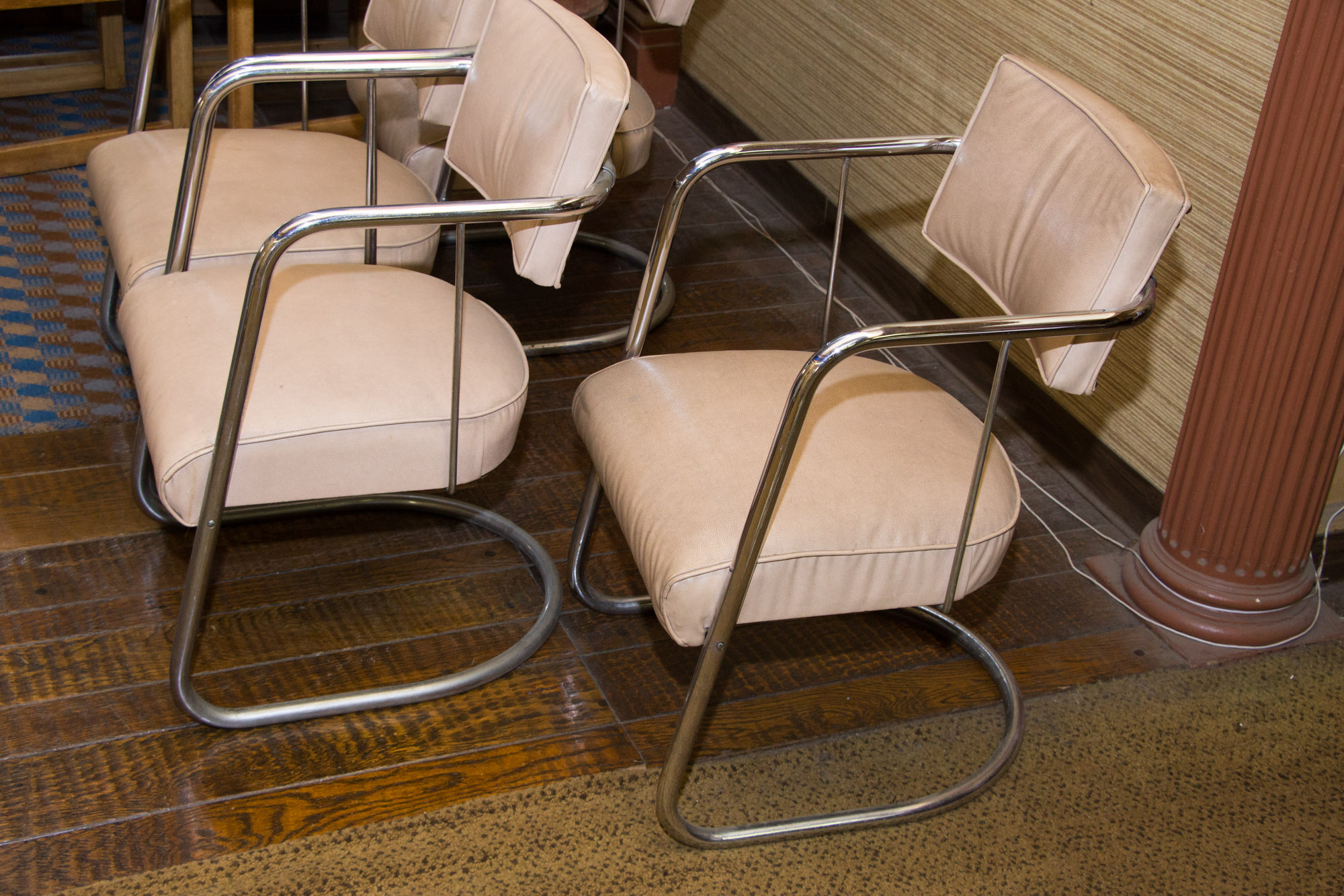 Four Mid Century Modern Vinyl and Chrome Chairs