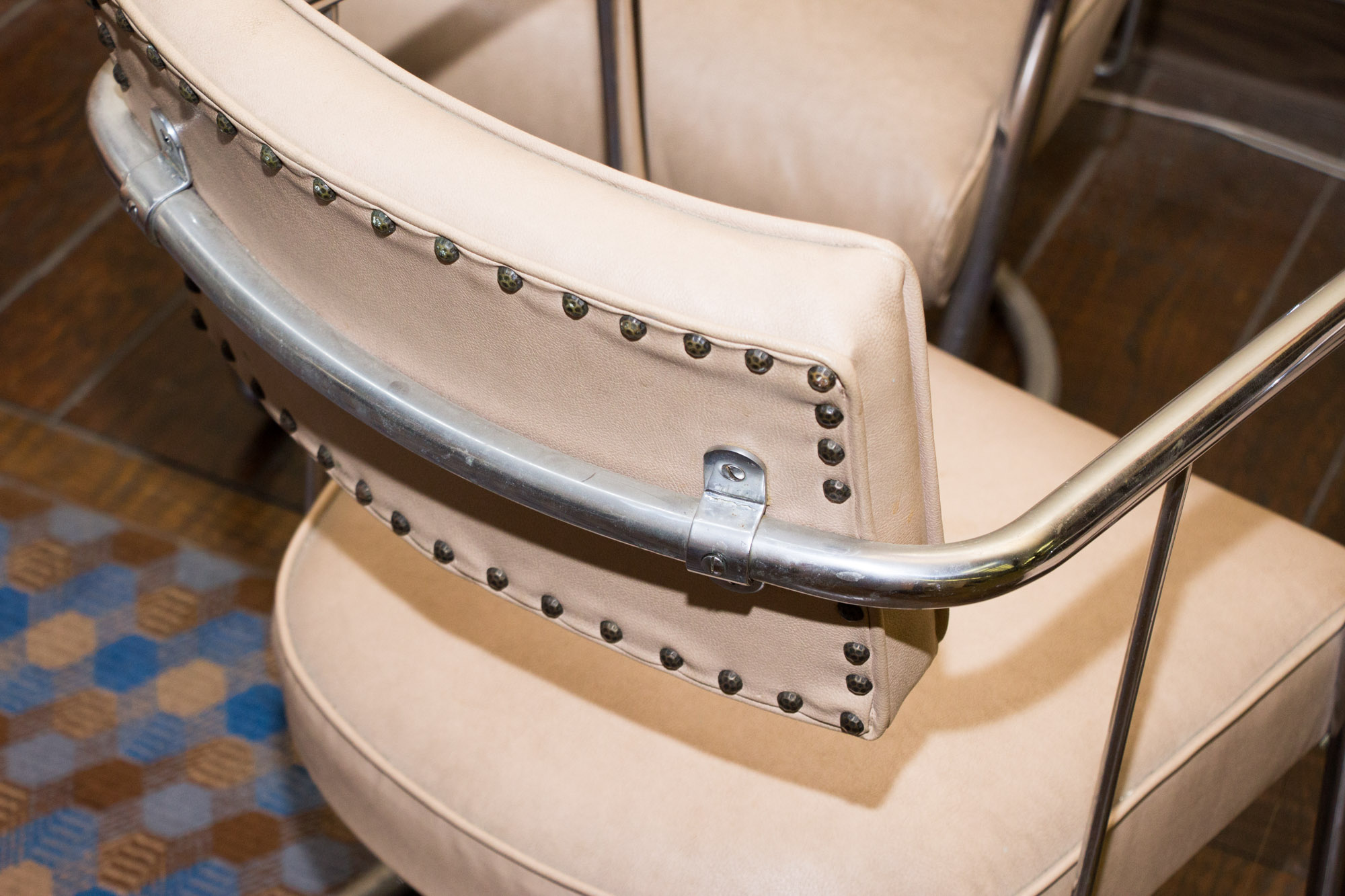 Four Mid Century Modern Vinyl and Chrome Chairs