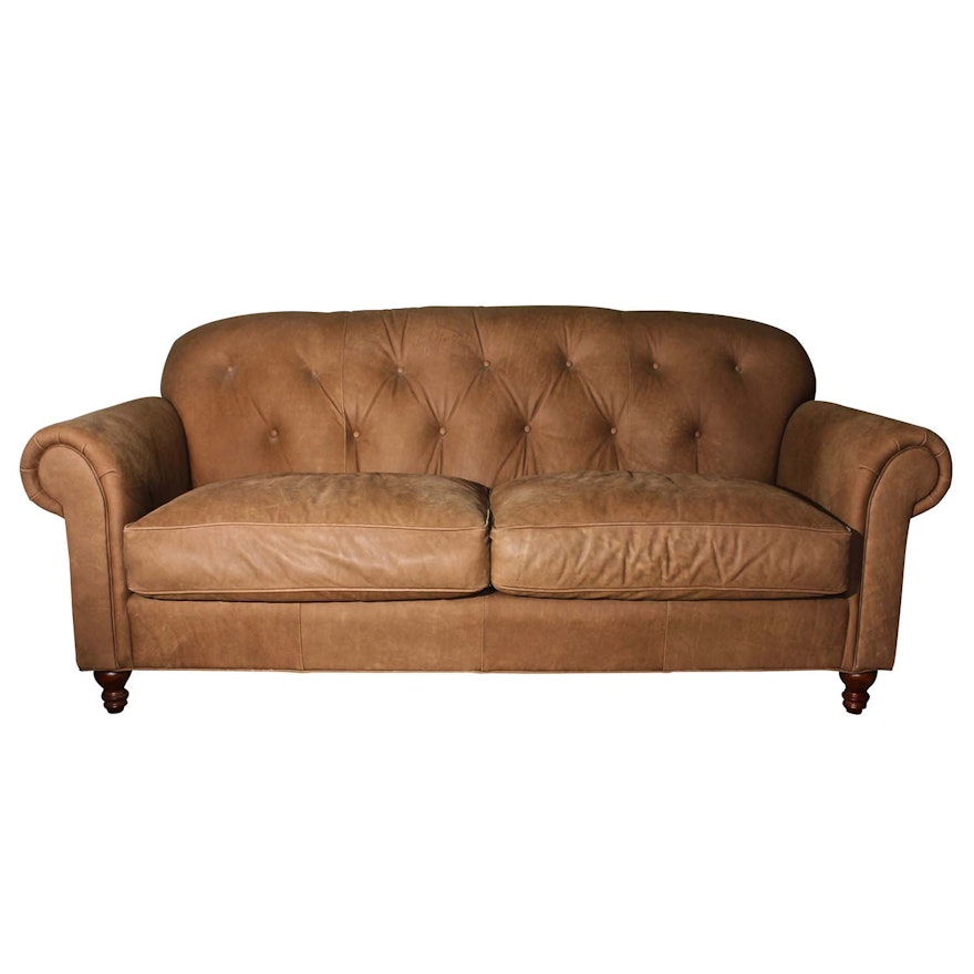 Tufted Tan Leather Sofa by Leathercraft