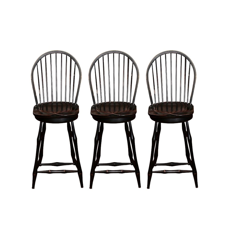 Windsor Swivel Bar Chairs in Black Distressed Finish