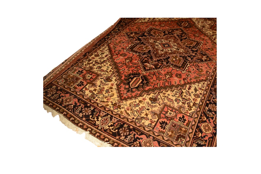 Vintage Hand-Knotted Persian Heriz Wool Area Rug