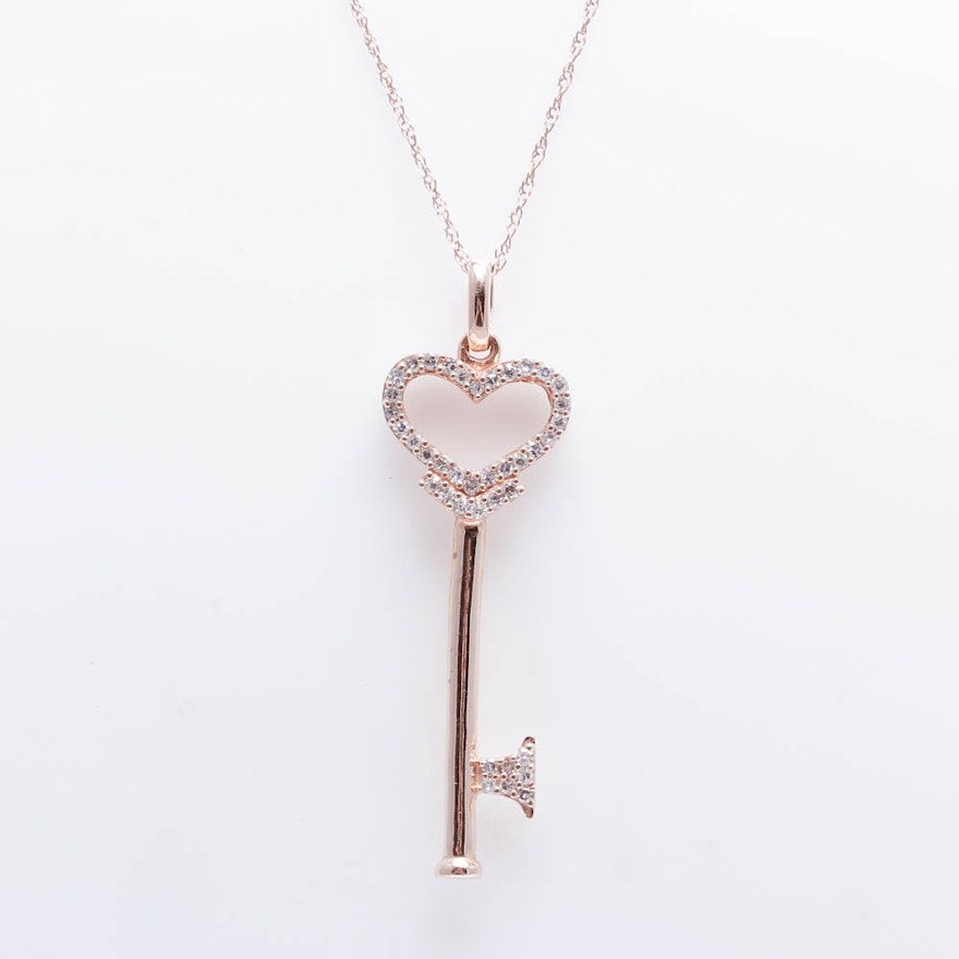EFFY 14K Rose Gold Diamond Key Pendant Necklace