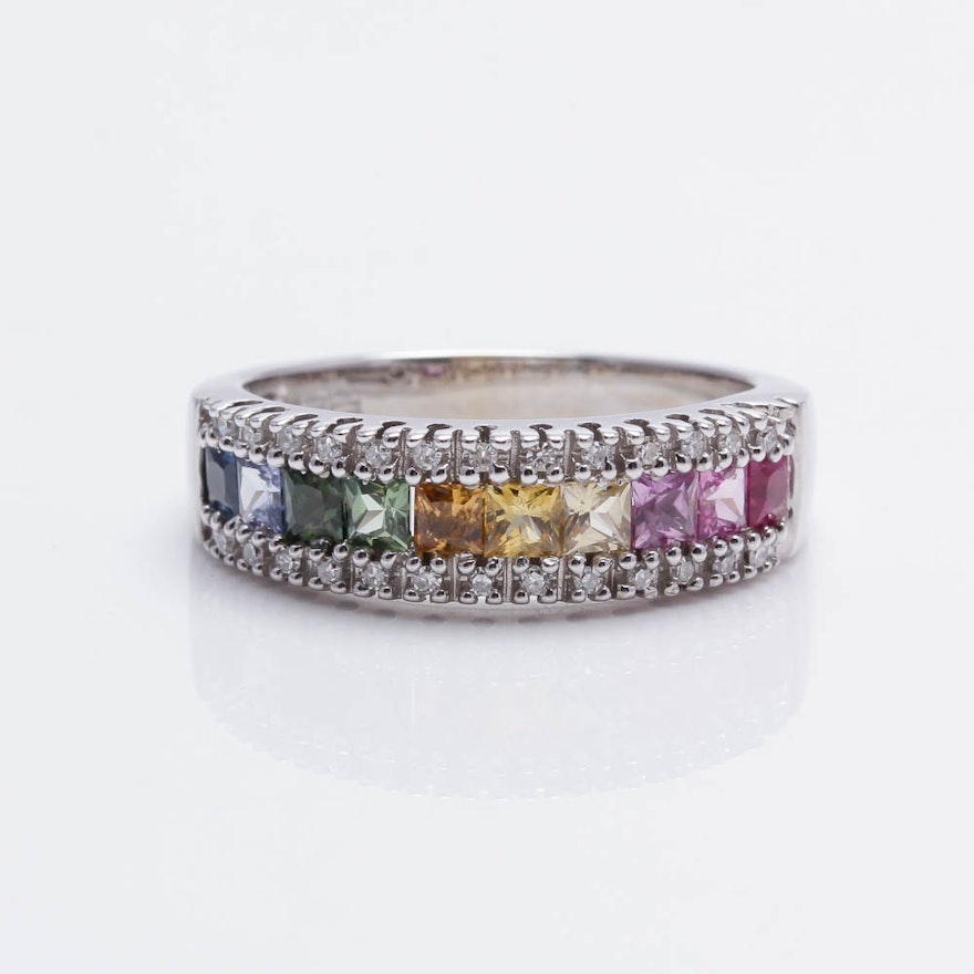 Effy 14K White Gold 1.35 CTW Multi-Colored Sapphire and Diamond Ring