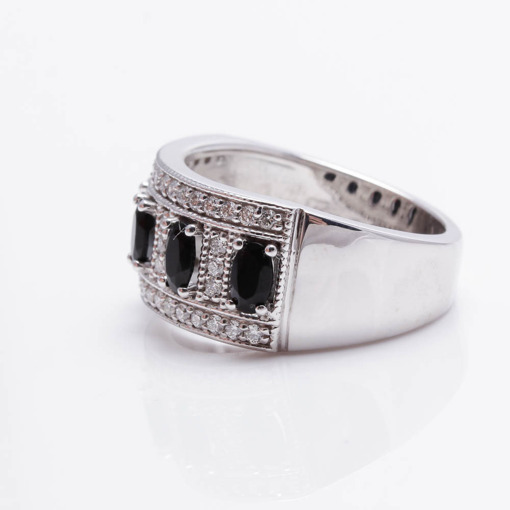14K White Gold Diamond and Black Onyx Ring