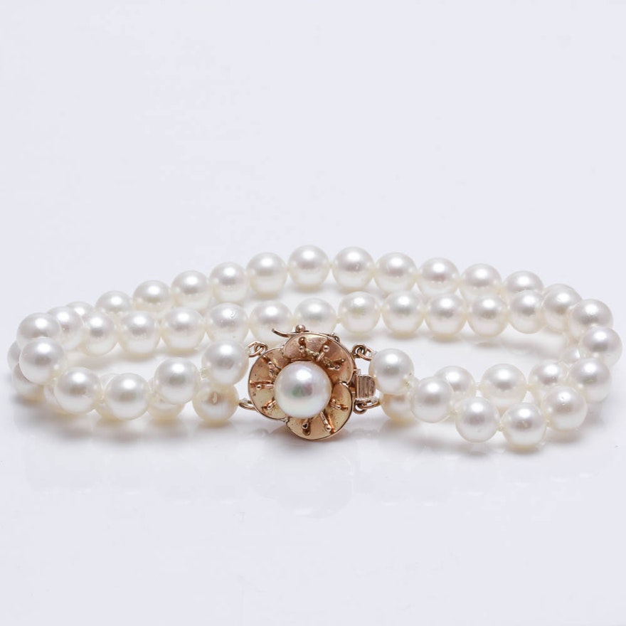 Freshwater Pearl Bracelet with 14K Yellow Gold Clasp