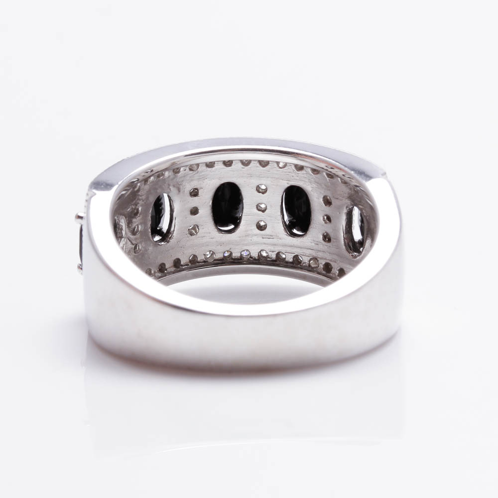 14K White Gold Diamond and Black Onyx Ring