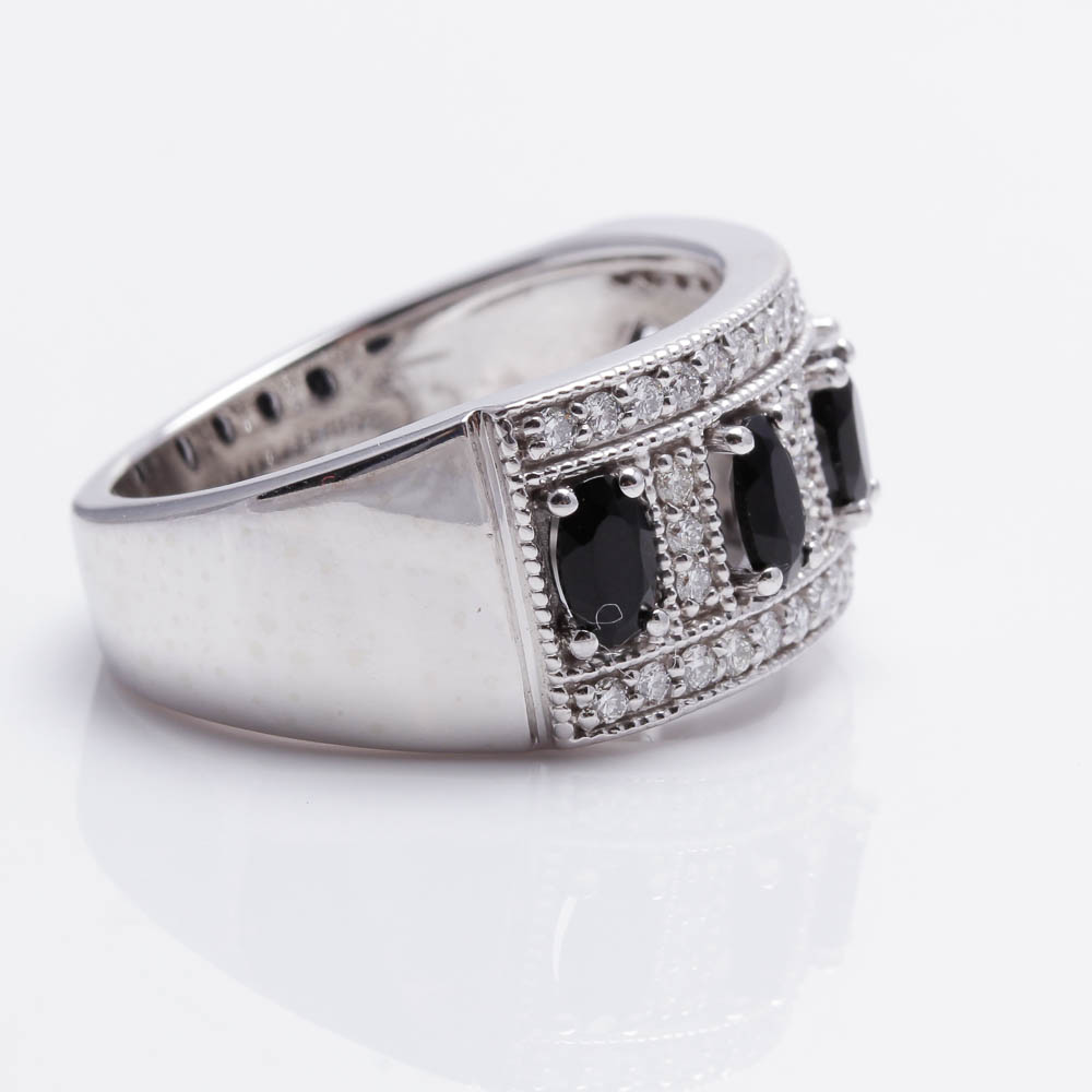 14K White Gold Diamond and Black Onyx Ring