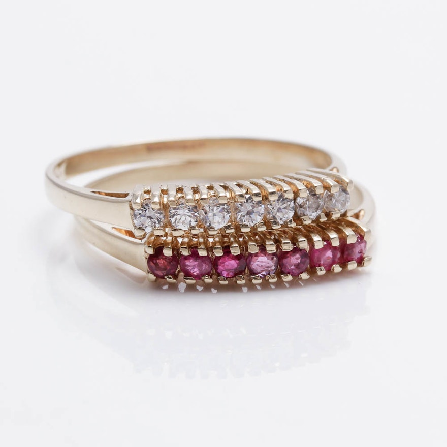 10K Yellow Gold Ruby and Cubic Zirconia Rings