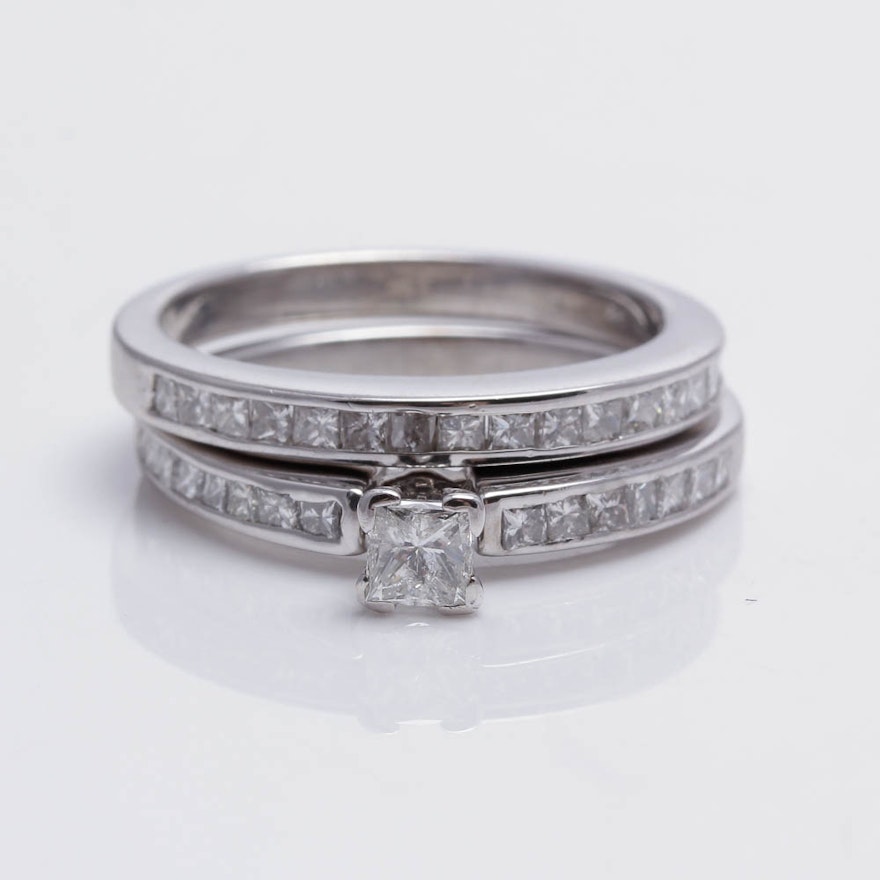 14K White Gold 0.95 CTW Diamond Bridal Ring Set