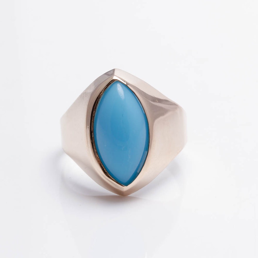 18K Yellow Gold Synthetic Turquoise Ring