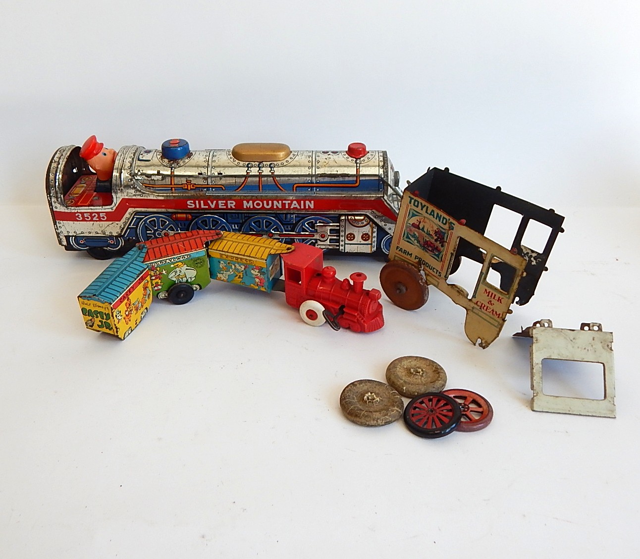 Vintage Tin Toy Collection with Silver Mountain, Disney Casey Jr.