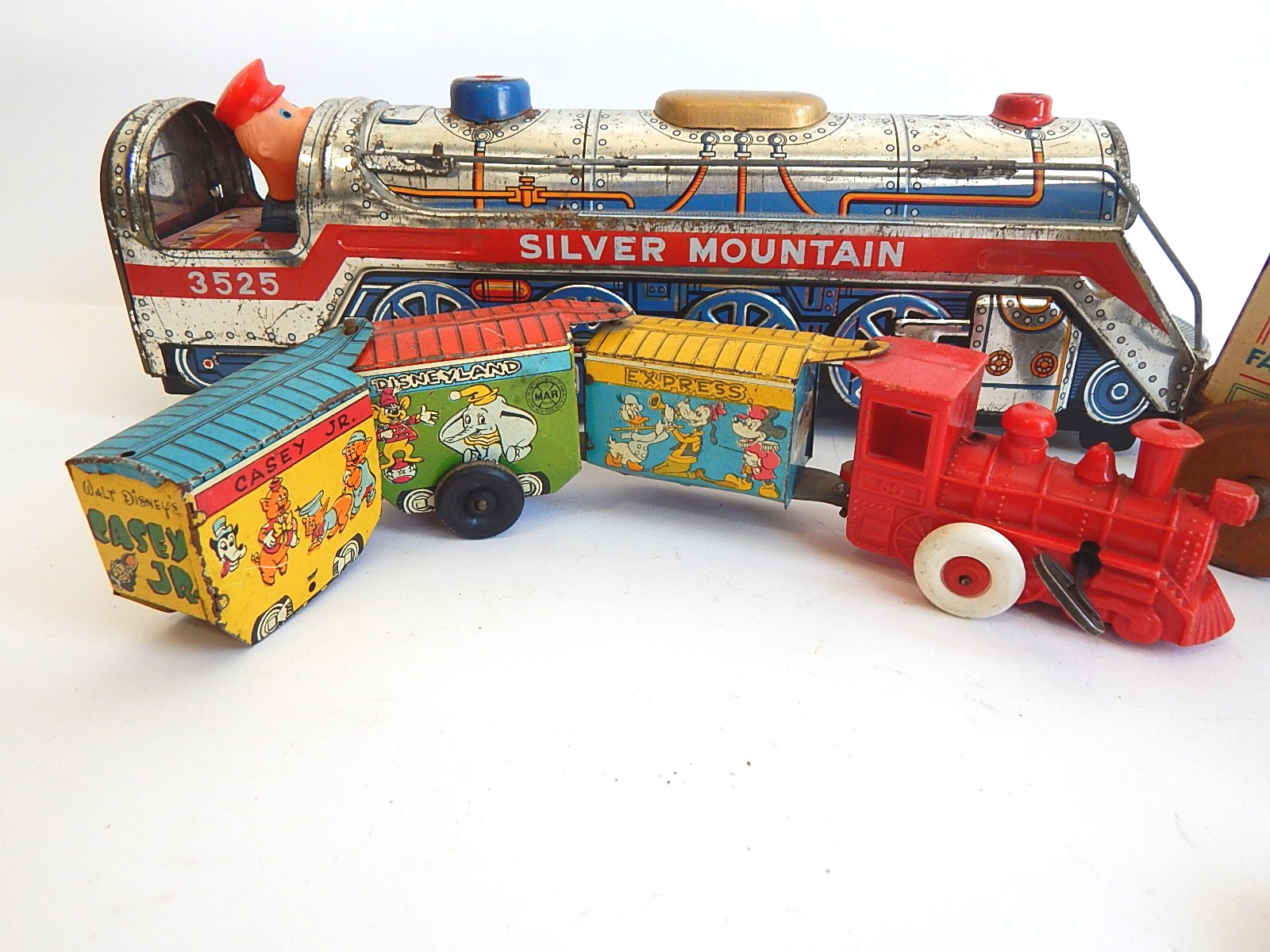 Vintage Tin Toy Collection with Silver Mountain, Disney Casey Jr.