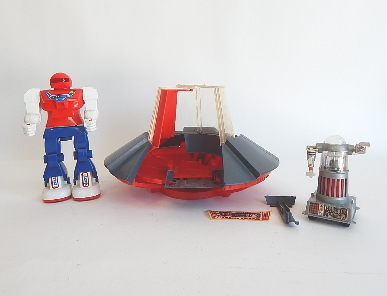 Vintage Toys with 1970s Ideal Space Ship and Robot, Plastic Walking Robot