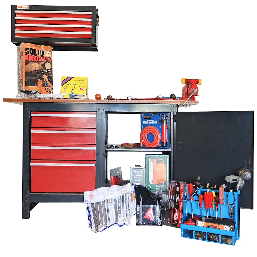 Bench and Craftsman Tool Box With Tools