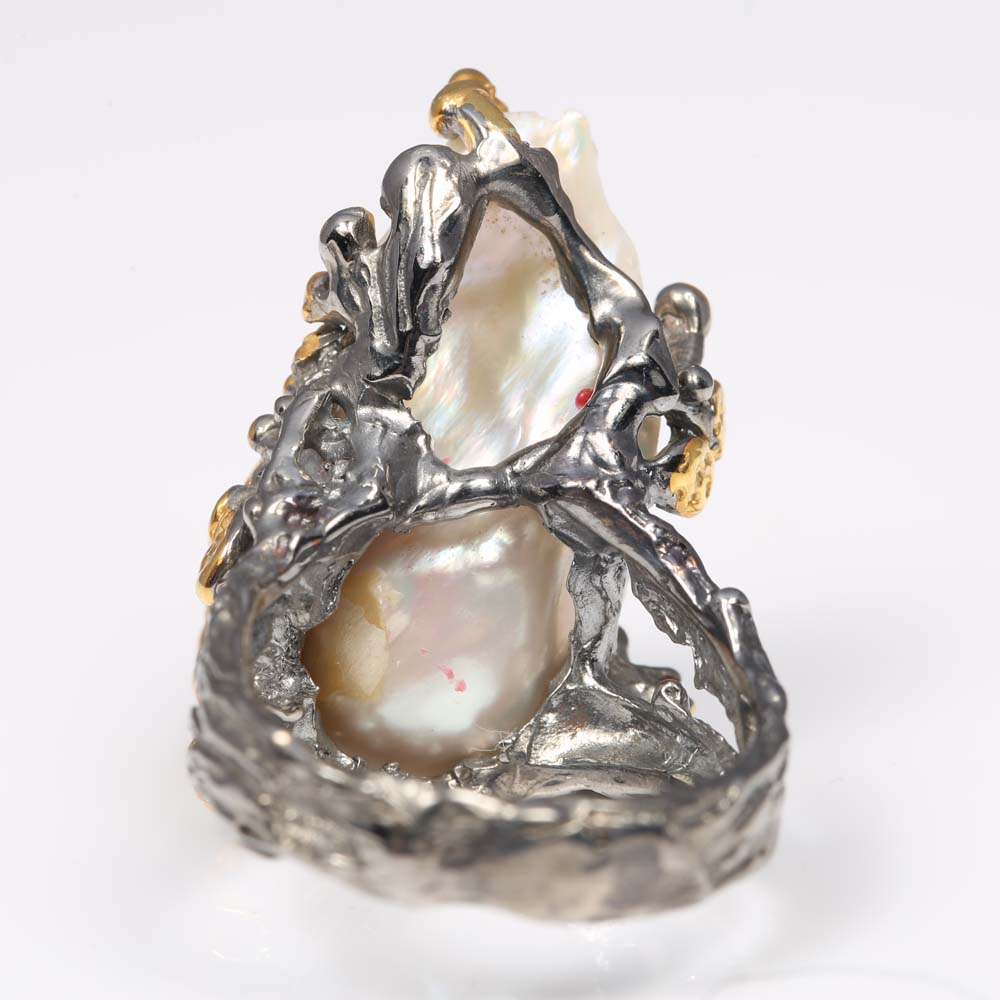 Sterling Silver Freshwater Pearl and Multi-Gemstone Ring