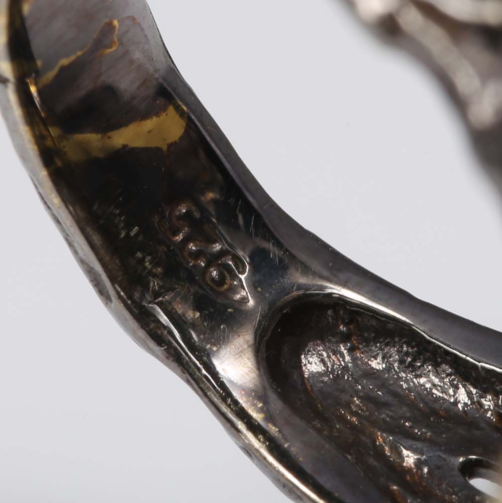 Oxidized Sterling Silver, Freshwater Pearl, Citrine, and Emerald Ring