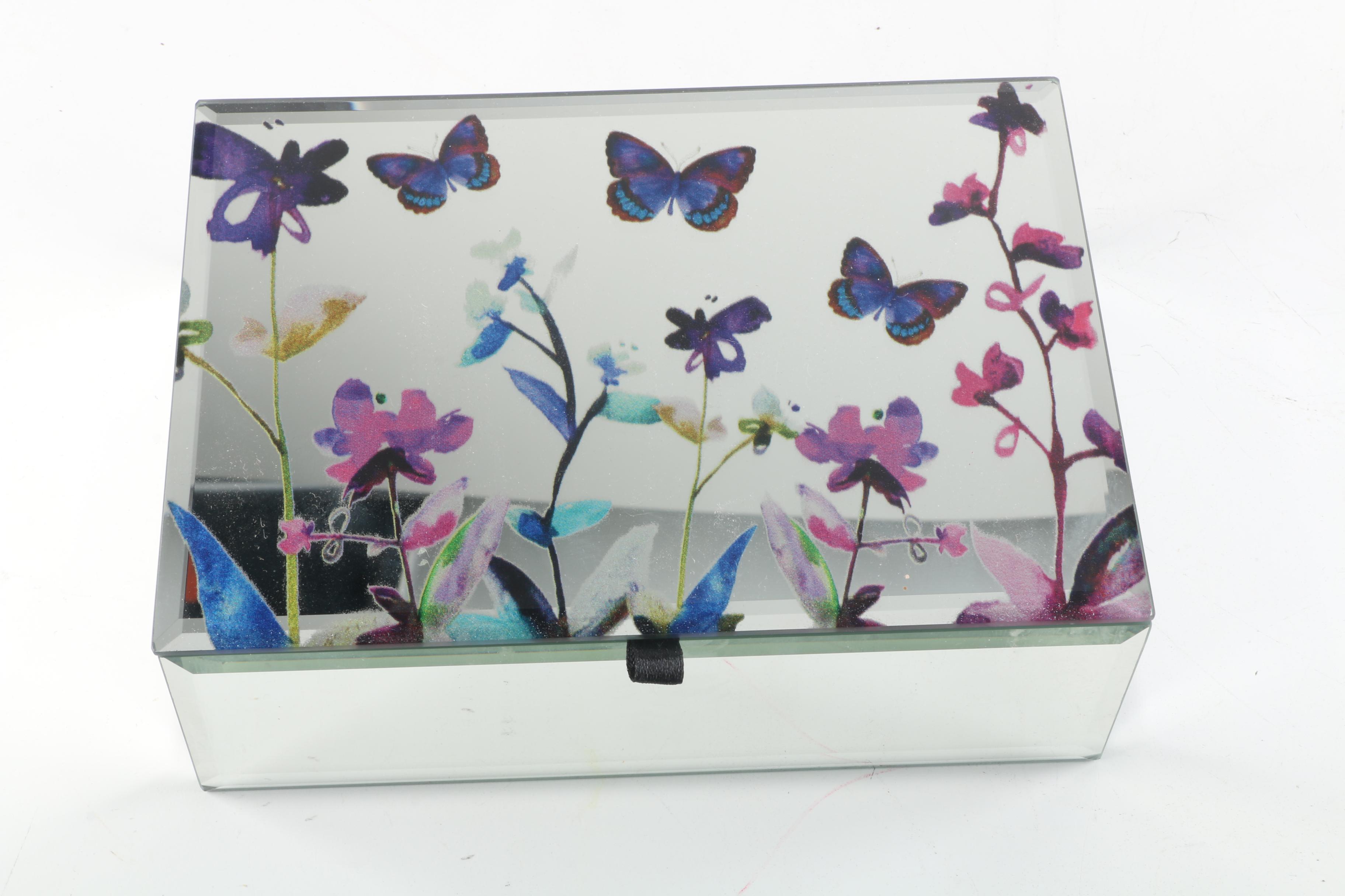 Cynthia Rowley Mirrored Trinket Box with Butterfly Motif