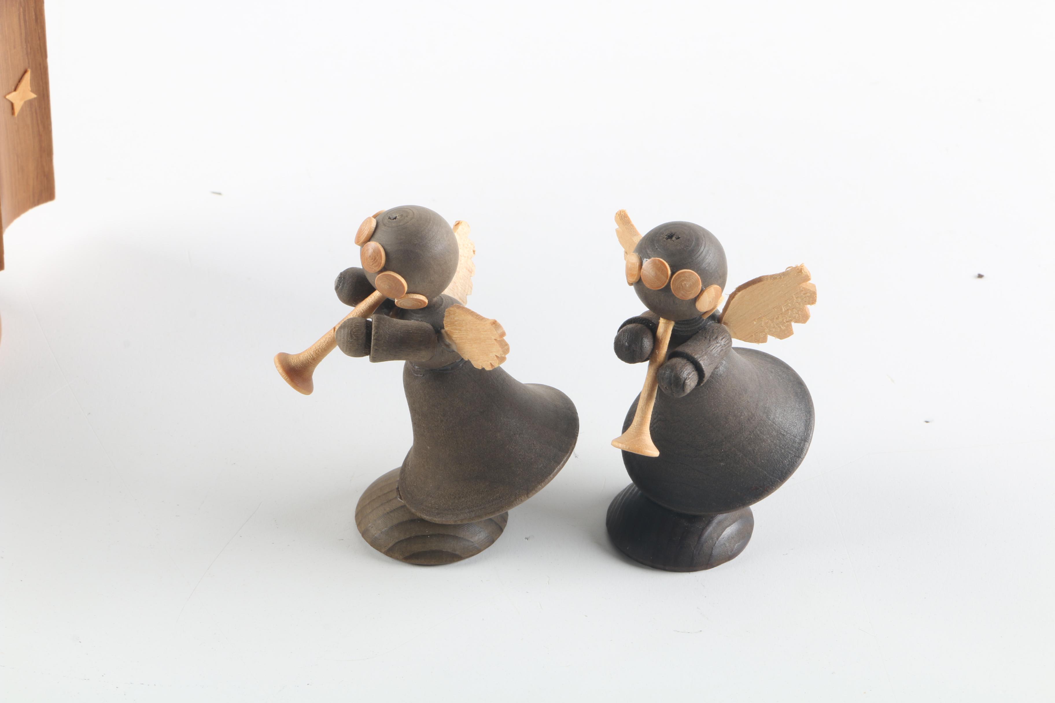 GG Lang sel. Erban German Wooden Nativity Scene with Angel Figurines