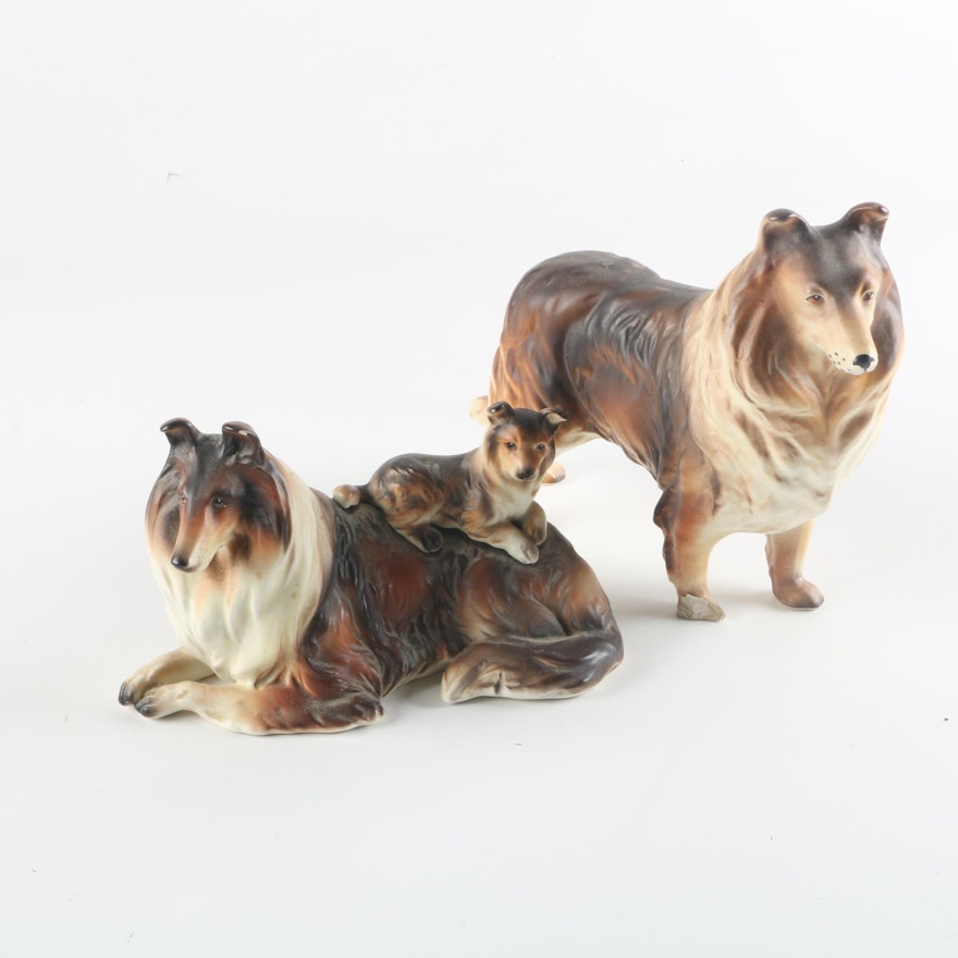 Vintage Border Collie Ceramic Figurines