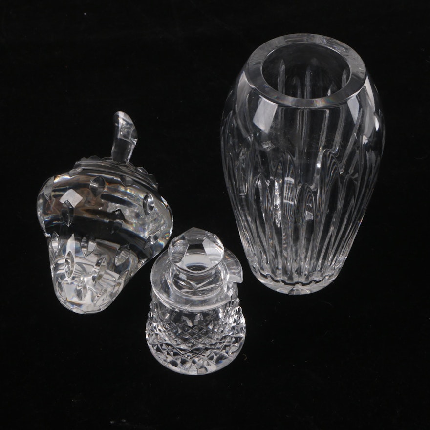 Waterford Crystal Paperweight and Mustard Jar with Vase