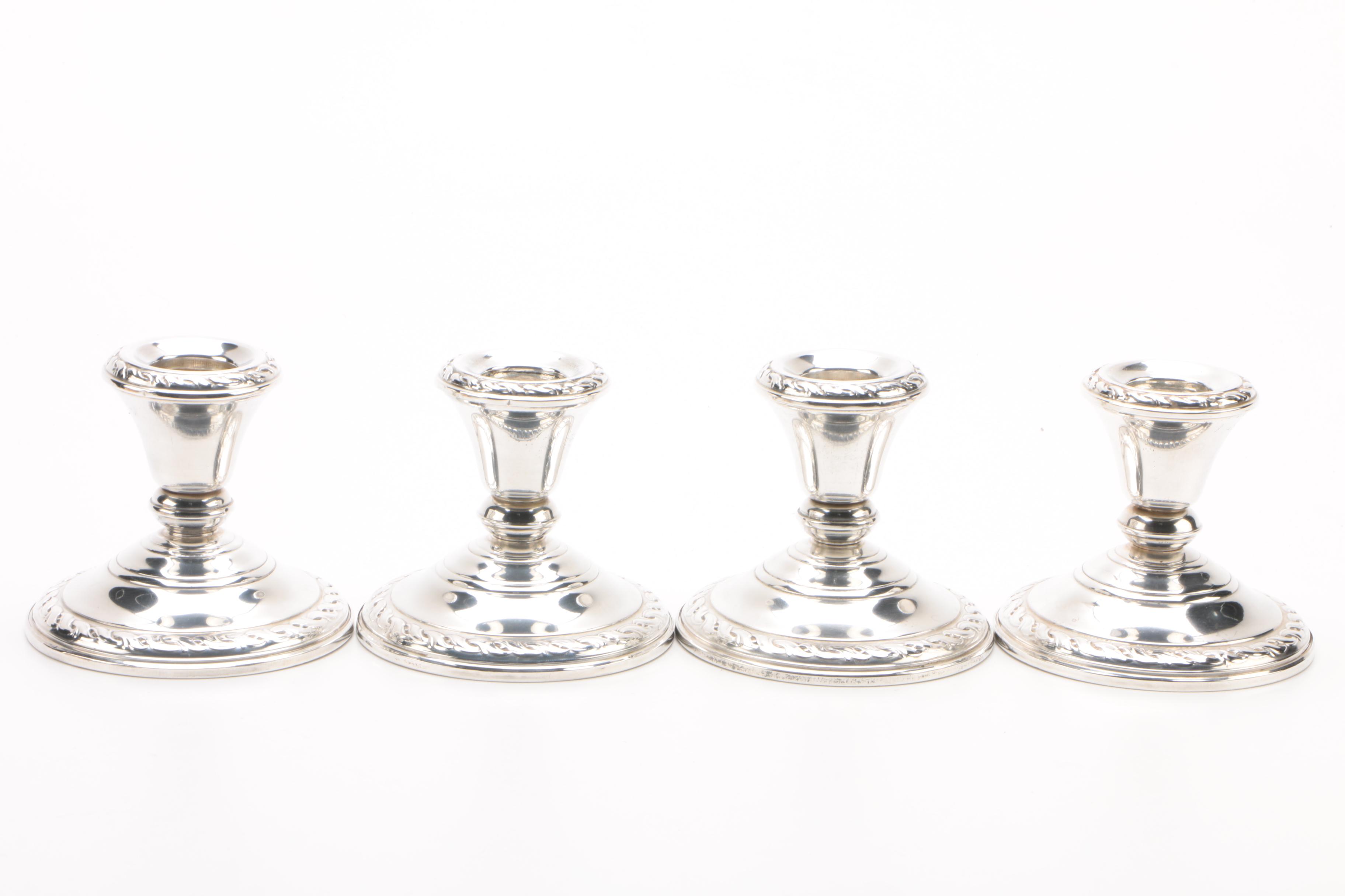 Amston Weighted Sterling Candleholders with Silver Plate Revere Style Bowls