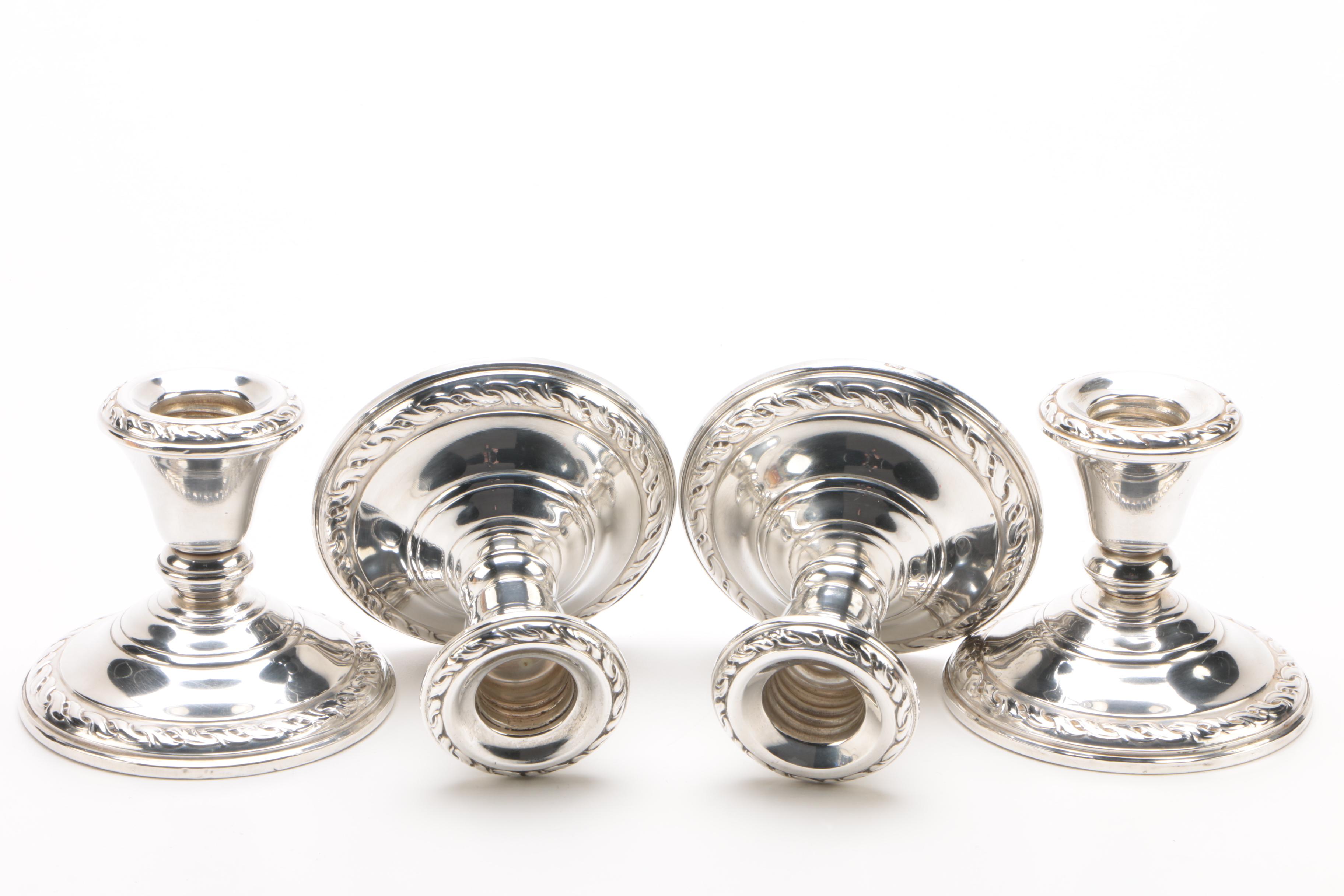Amston Weighted Sterling Candleholders with Silver Plate Revere Style Bowls