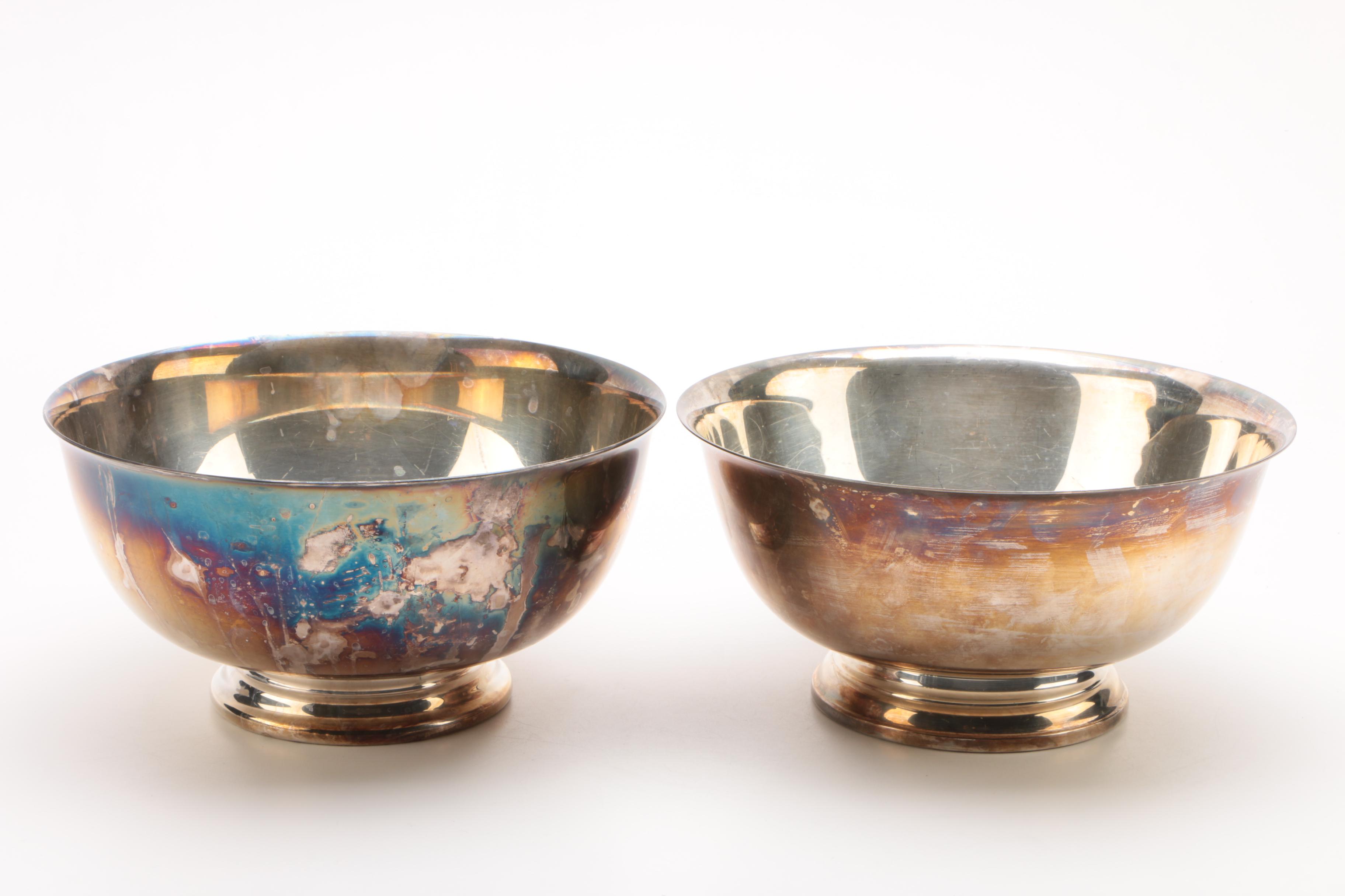 Amston Weighted Sterling Candleholders with Silver Plate Revere Style Bowls