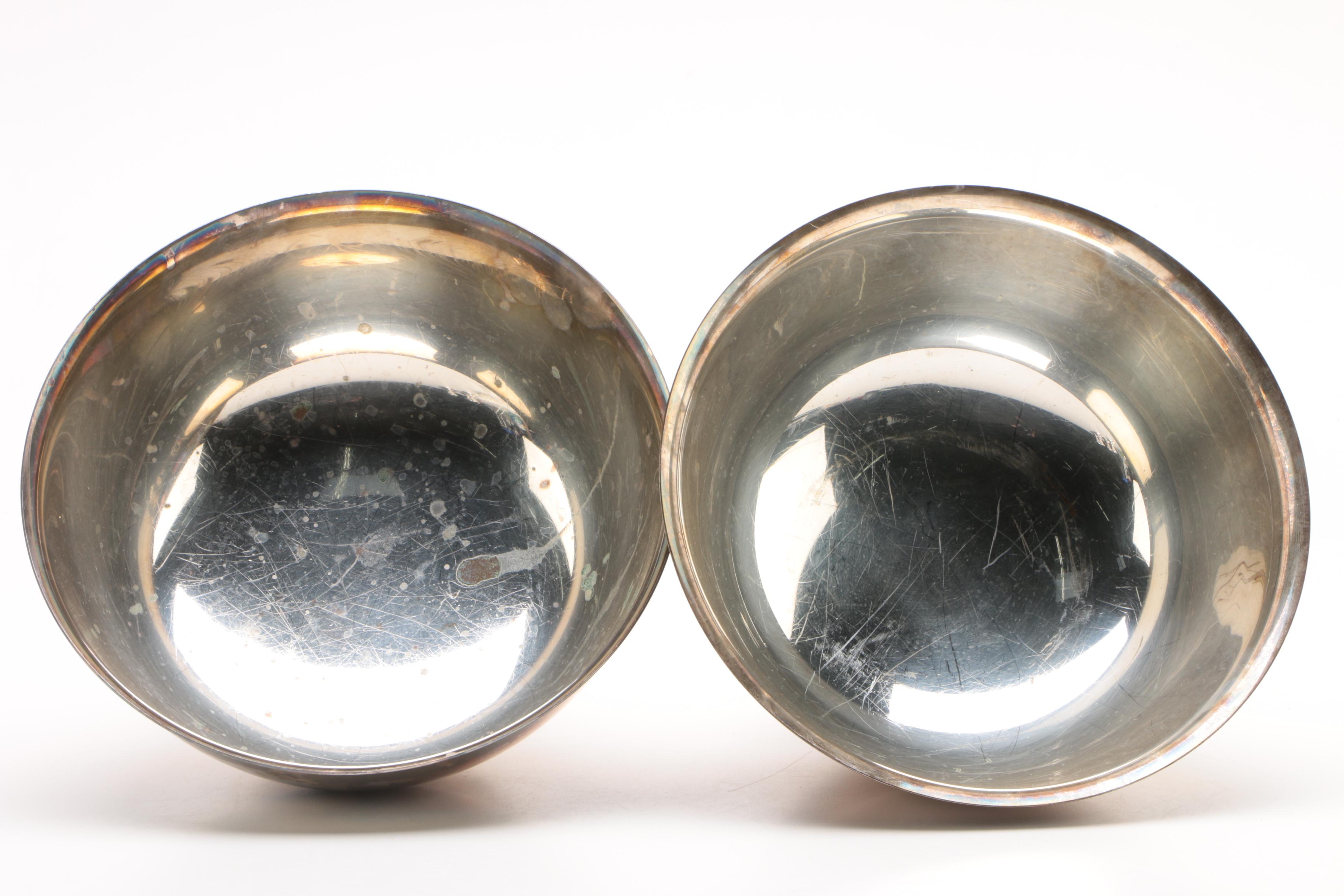 Amston Weighted Sterling Candleholders with Silver Plate Revere Style Bowls