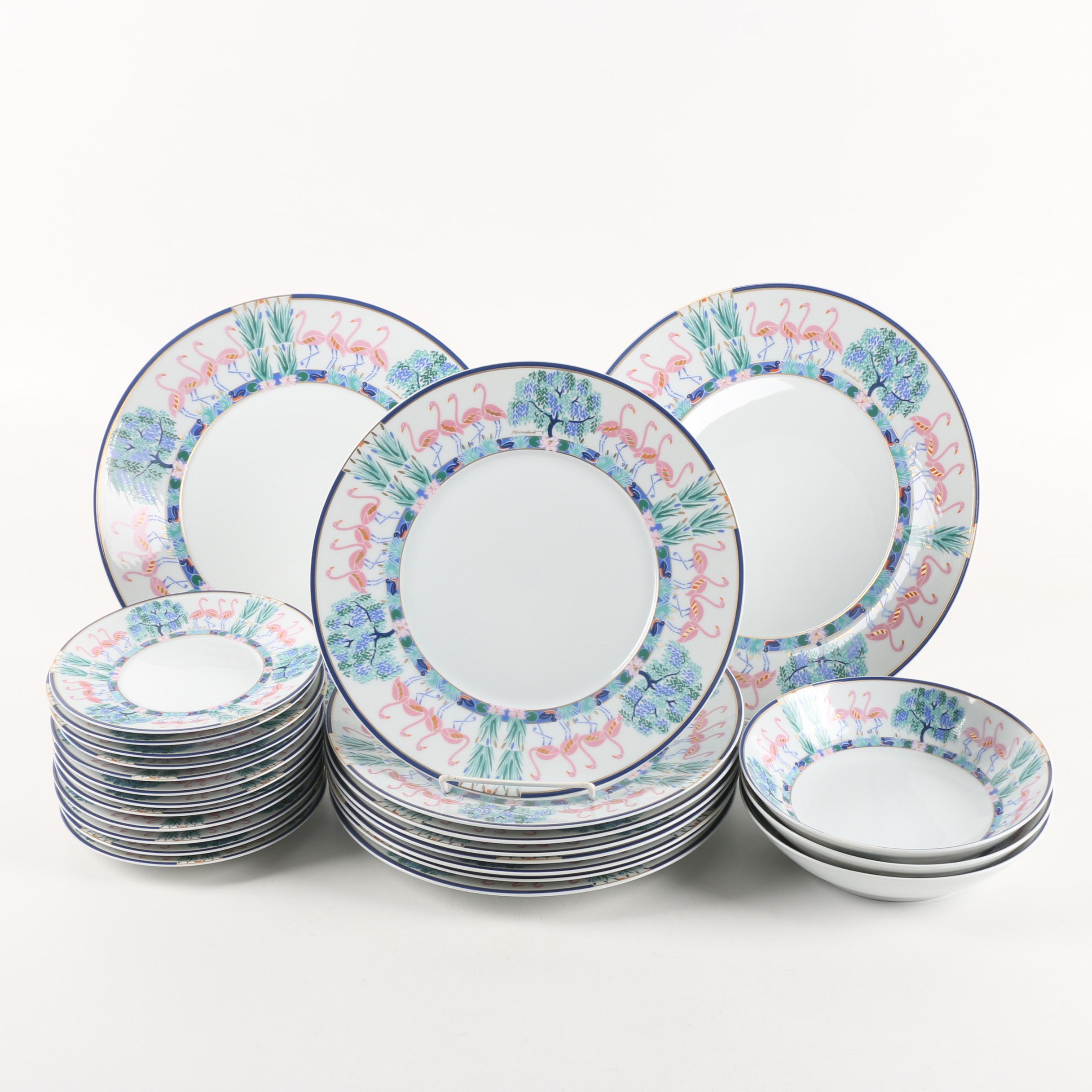 Vintage Ancienne Manufacture Royale "Flamants Roses" Limoges Porcelain Tableware