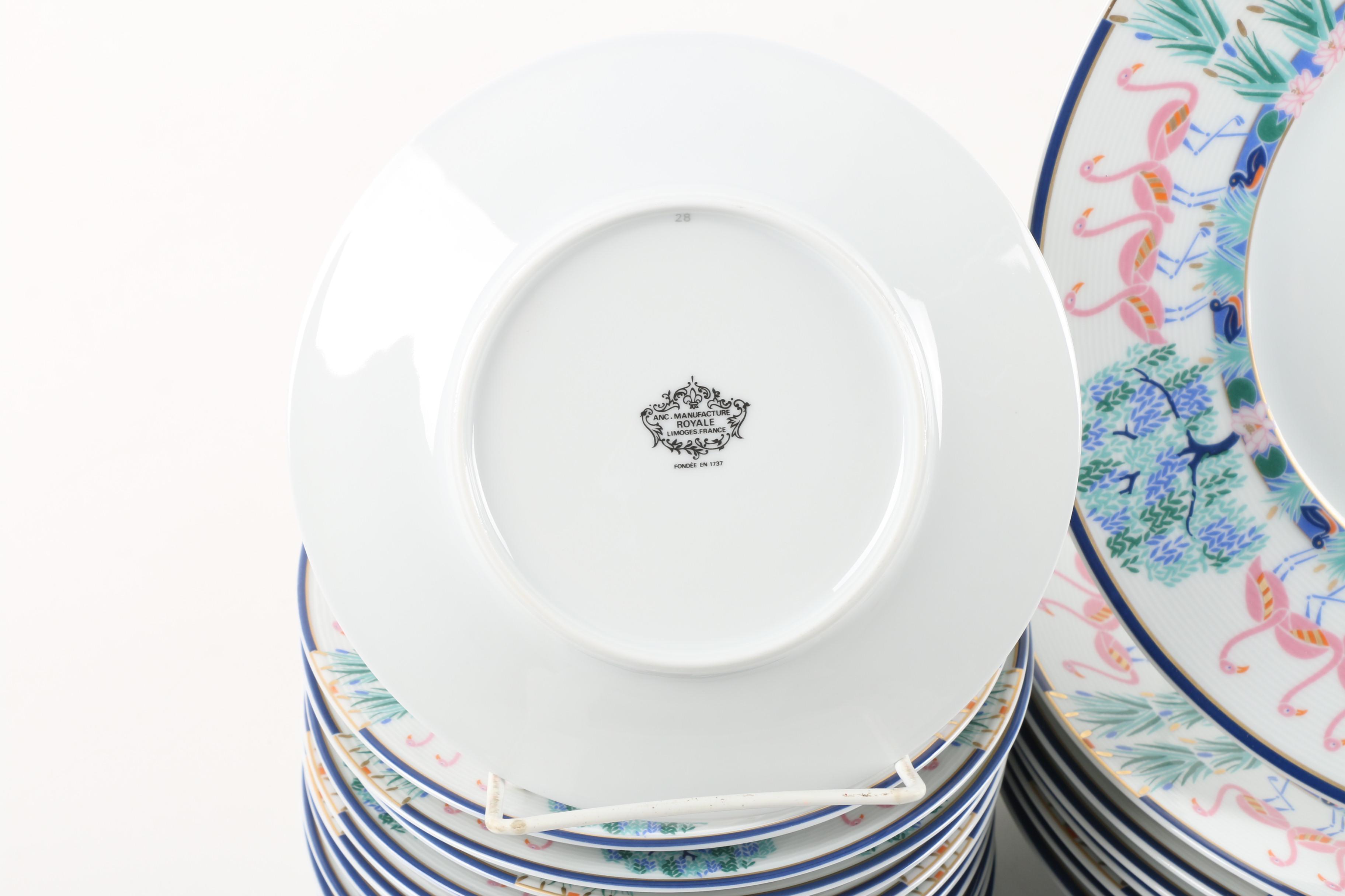 Vintage Ancienne Manufacture Royale "Flamants Roses" Limoges Porcelain Tableware