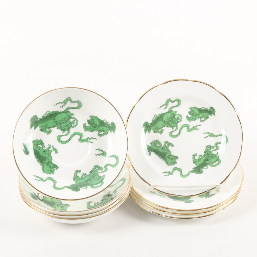 Wedgwood "Green Chinese Tigers" Bone China Saucers and Bread and Butter Plates