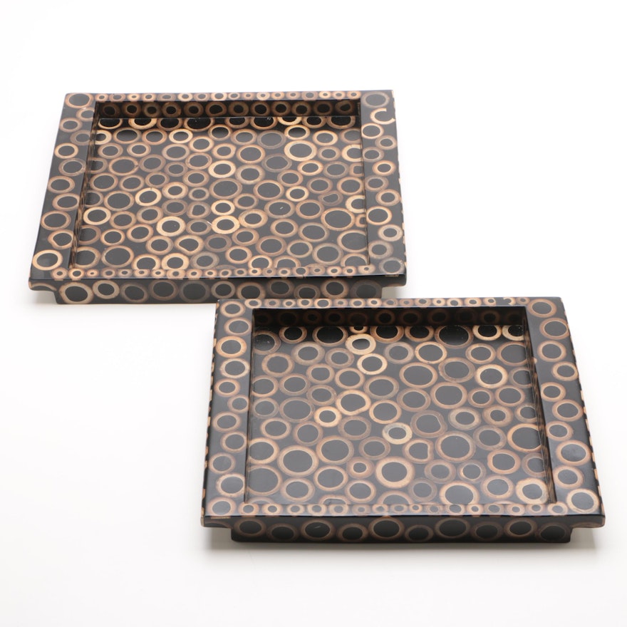 Stacking Rectangular Serving Trays with Ring Motif