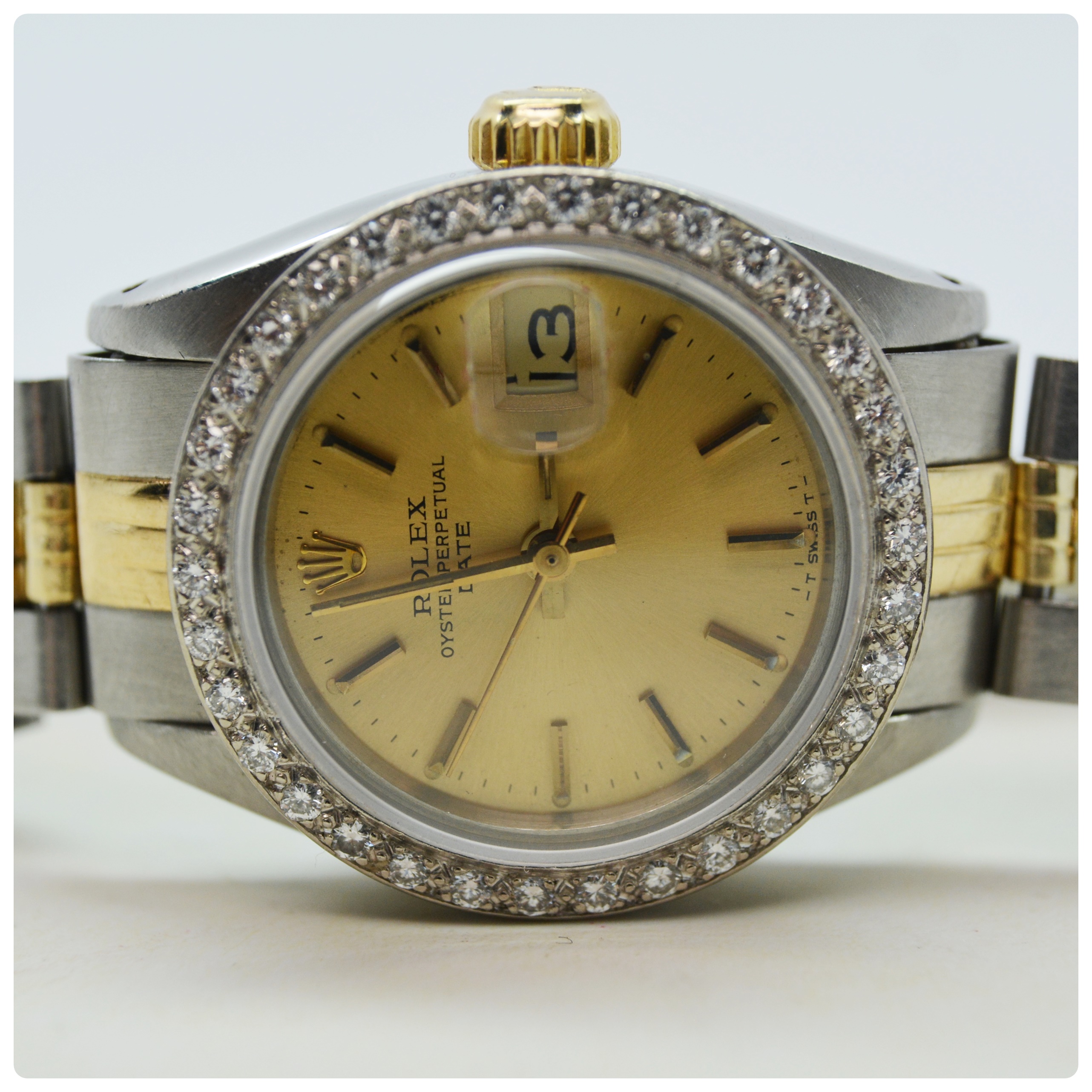 Rolex Oyster Perpetual Date Diamond Bezel Watch