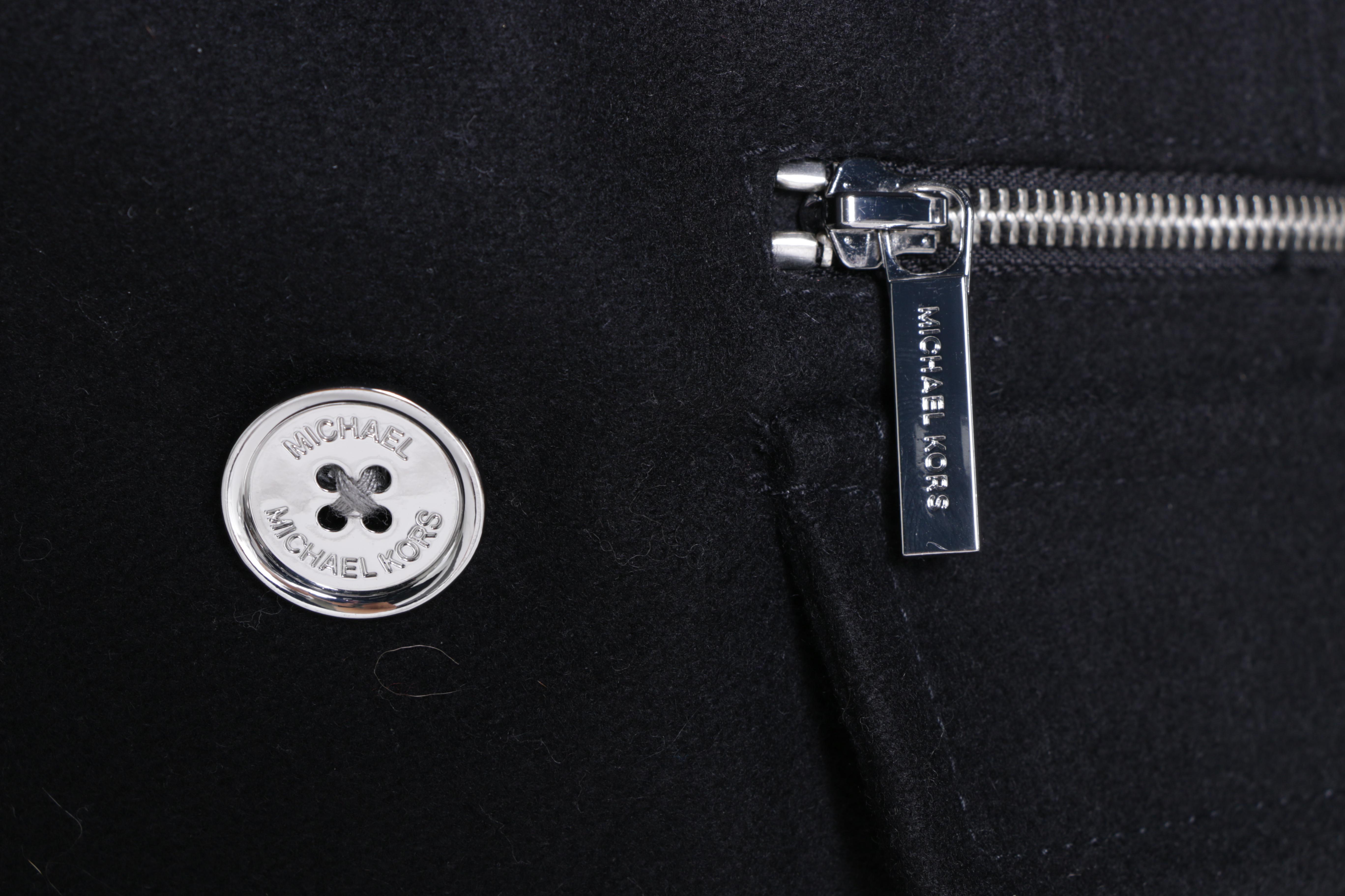 Women's MICHAEL Michael Kors Black Wool Coat with Mongolian Lamb Fur Collars