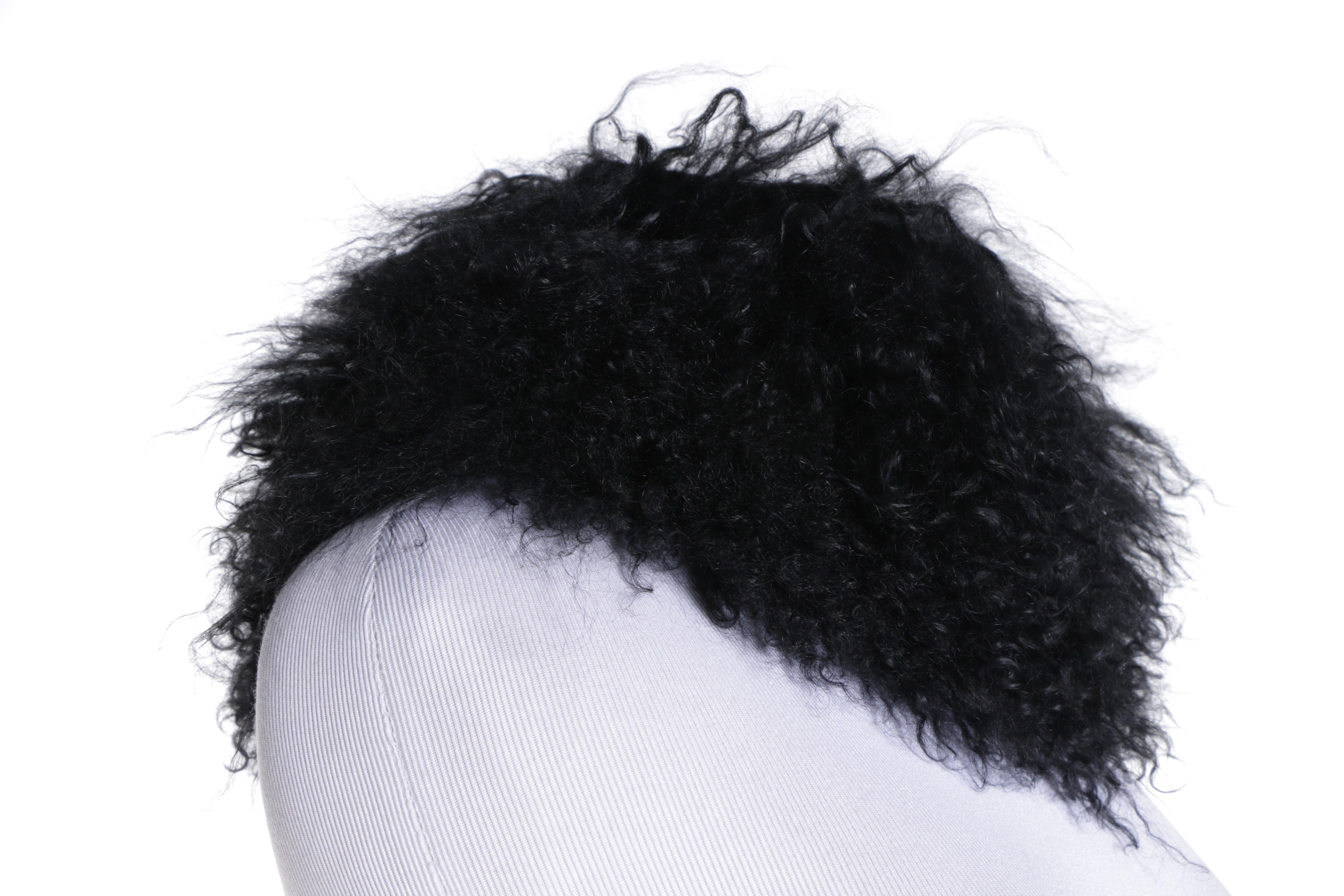 Women's MICHAEL Michael Kors Black Wool Coat with Mongolian Lamb Fur Collars