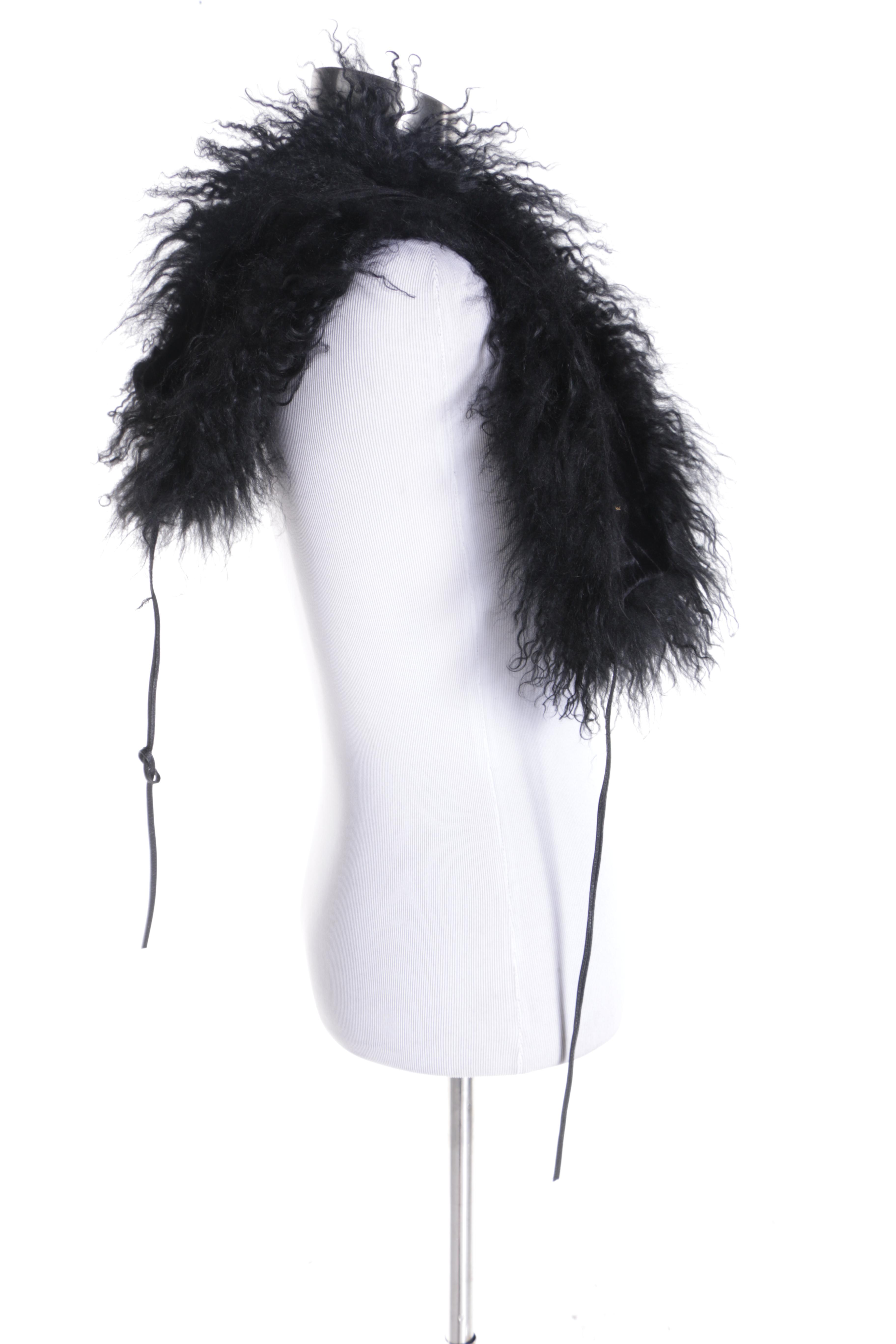 Women's MICHAEL Michael Kors Black Wool Coat with Mongolian Lamb Fur Collars