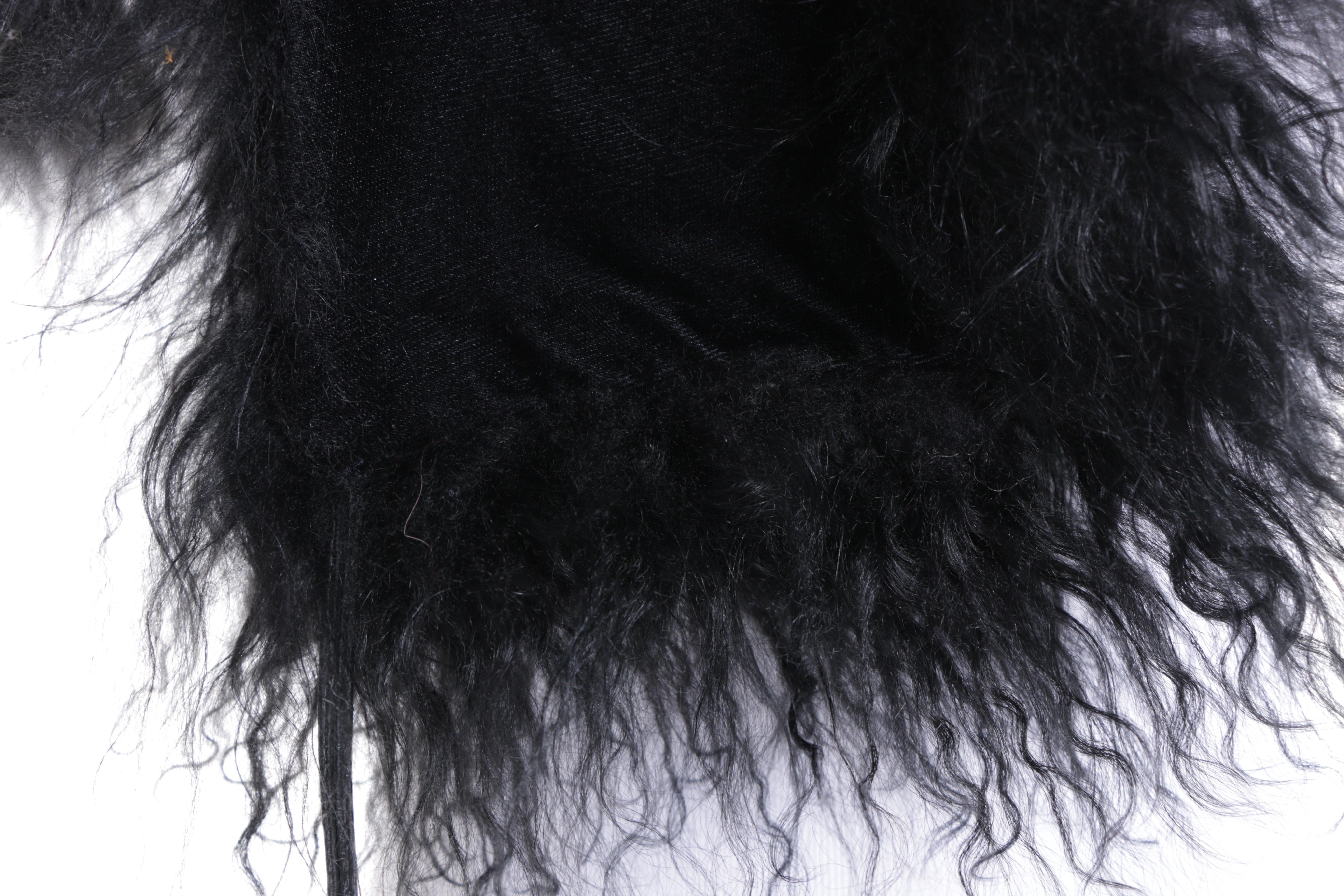 Women's MICHAEL Michael Kors Black Wool Coat with Mongolian Lamb Fur Collars