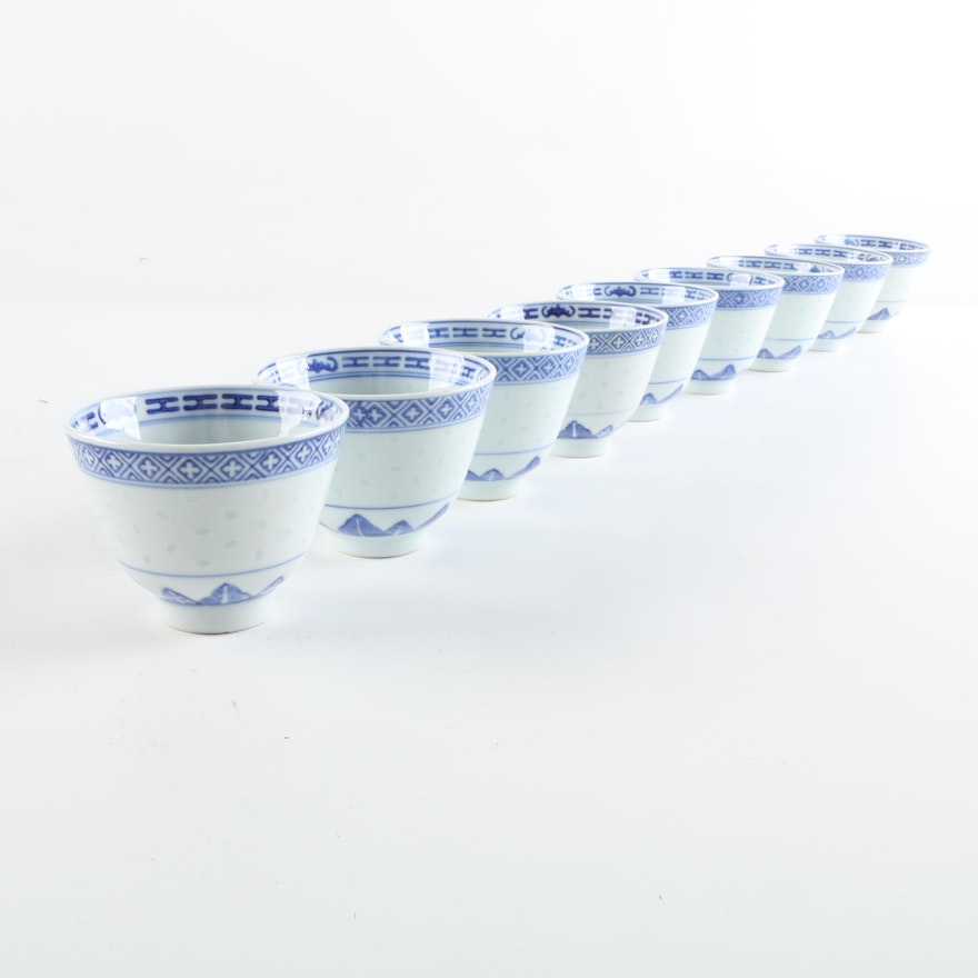Chinese "Rice Grain" Porcelain Tea Bowls