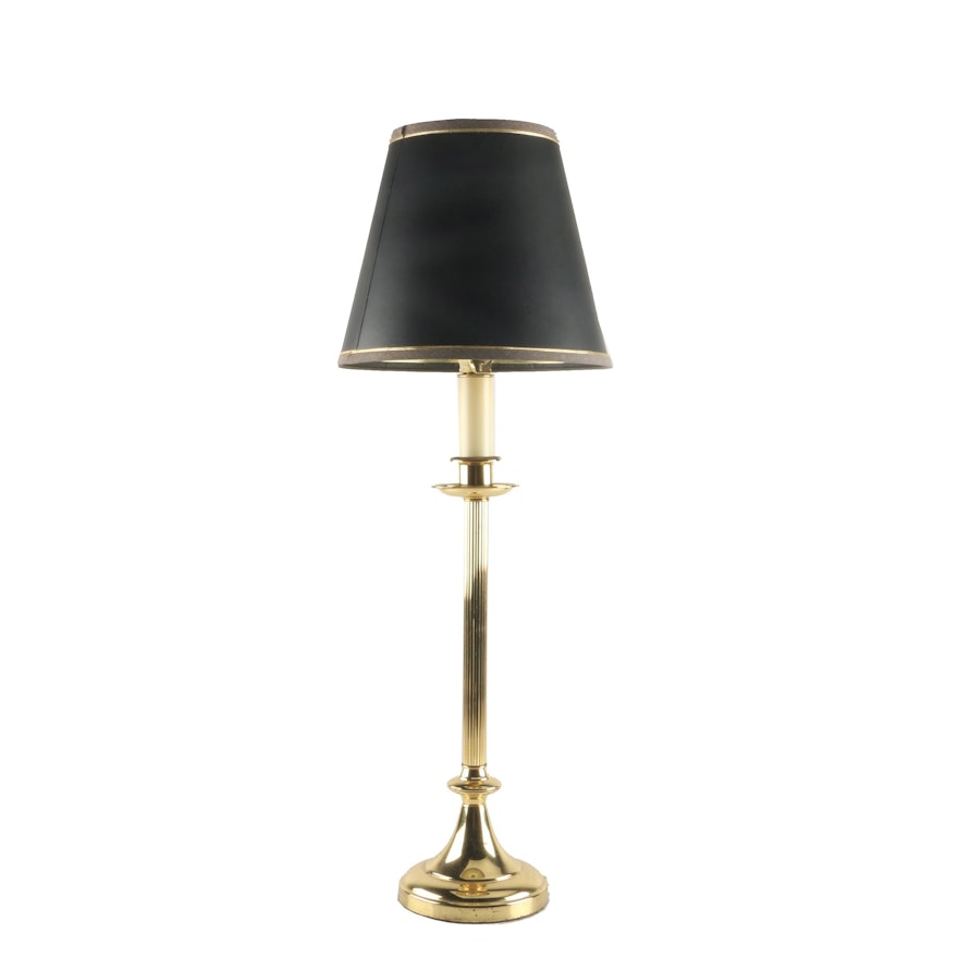 Brass Candlestick Style Table Lamp with Black Shade